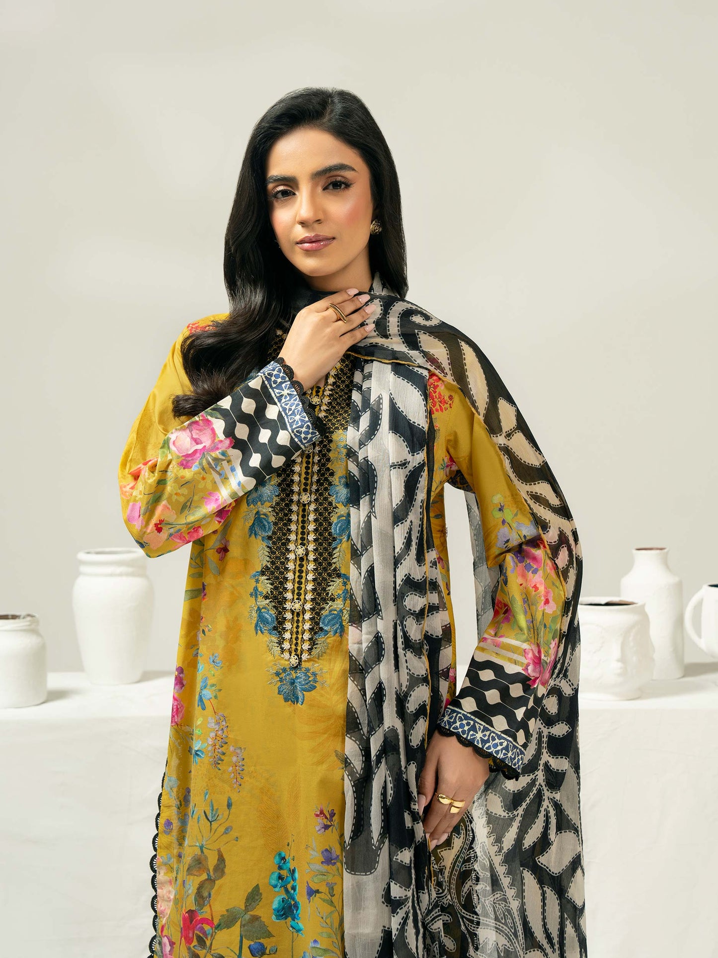 3 Piece Cambric Suit-Embroidered (Pret)