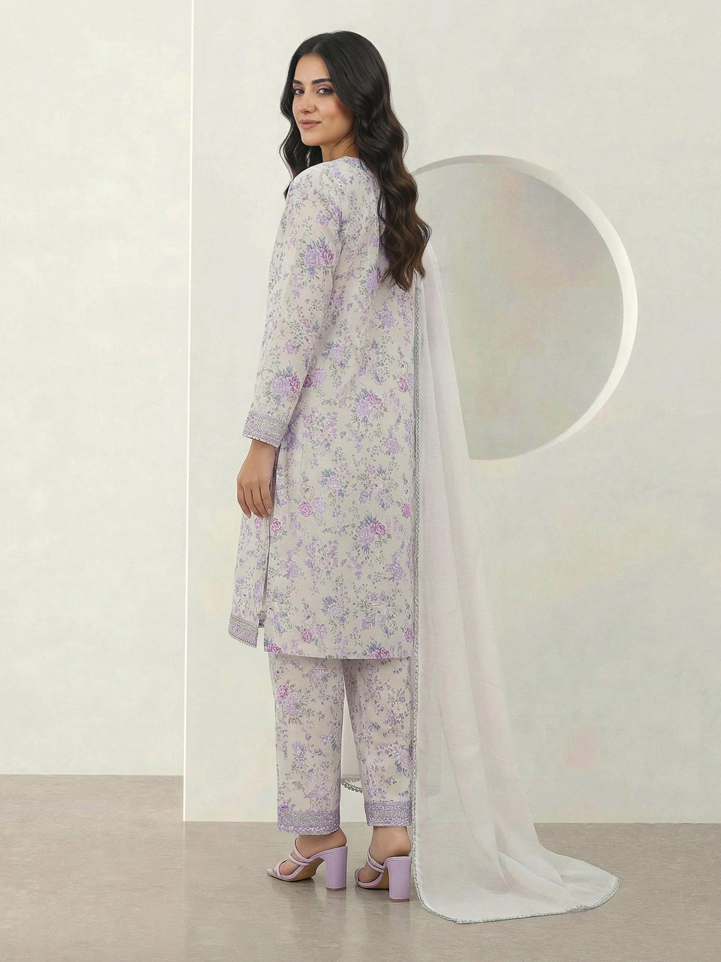 3-Piece Satin Suit-Embroidered (Pret)