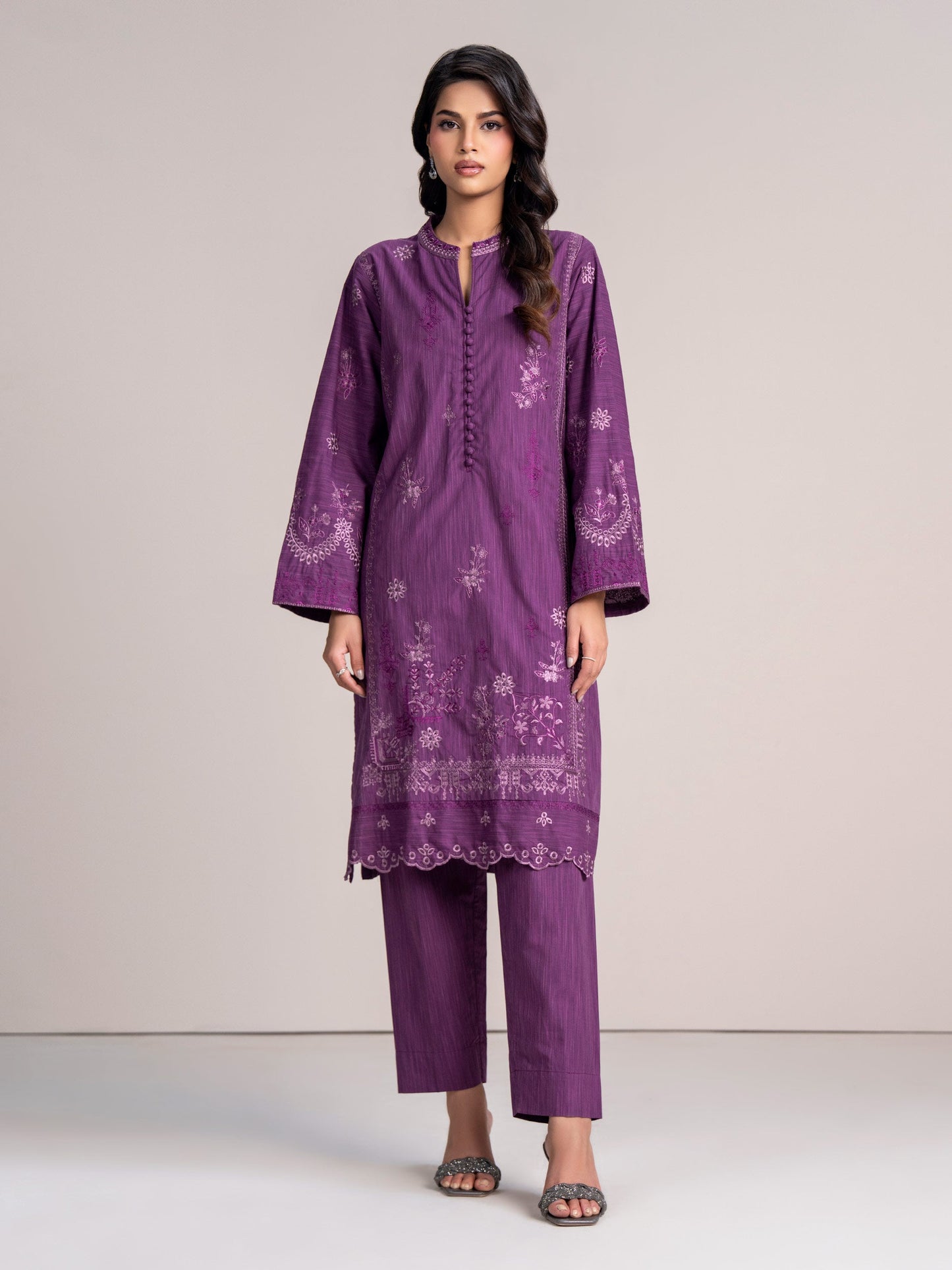 2 Piece Yarn Dyed Suit-Embroidered  (Pret)