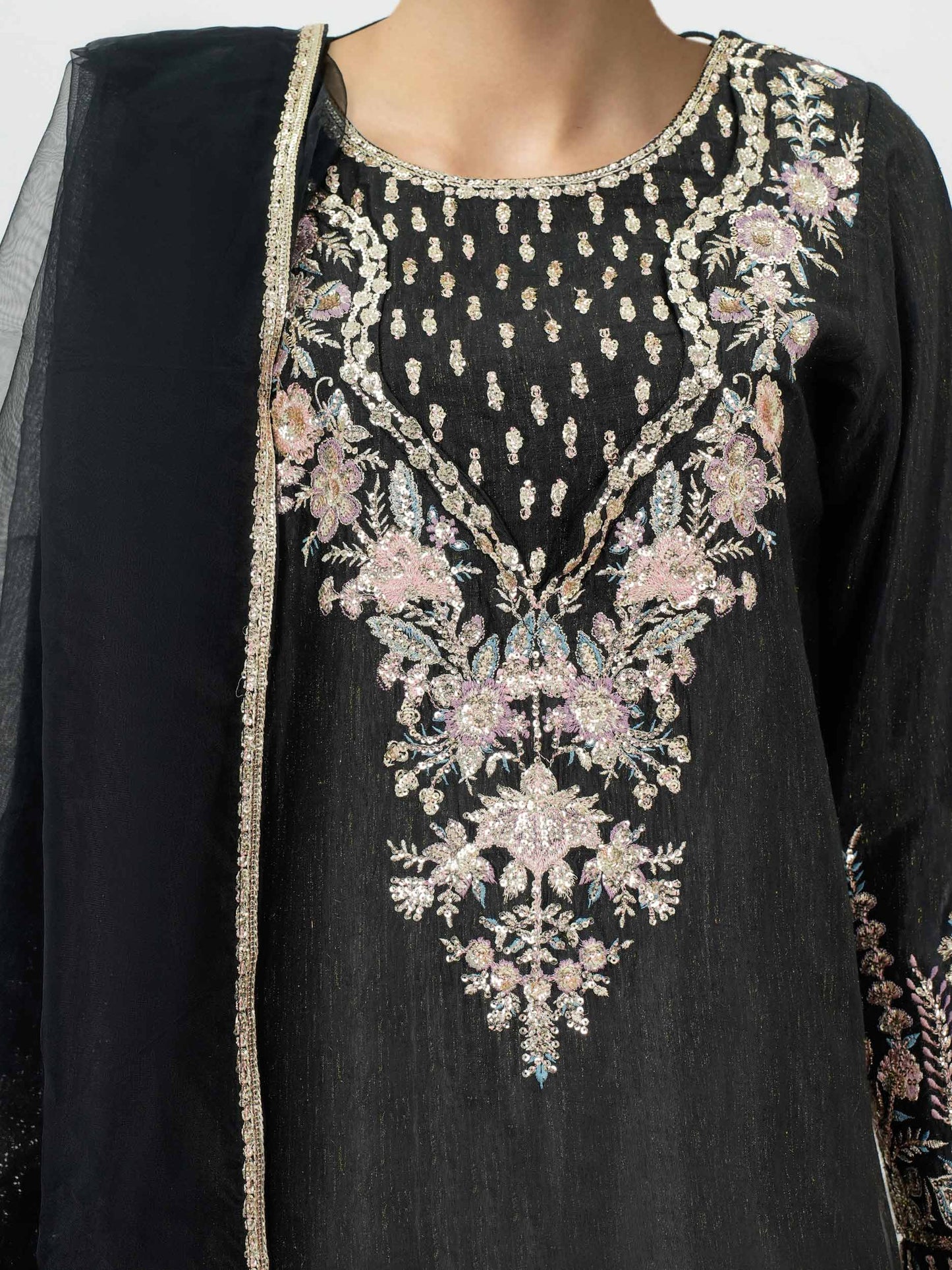 3 Piece Viscose Glitter Suit- Embroidered (Pret)