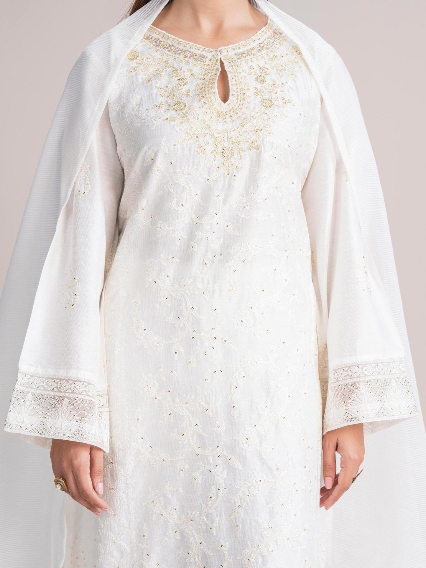 3 Piece Cotton Net Suit- Embroidered (Pret)