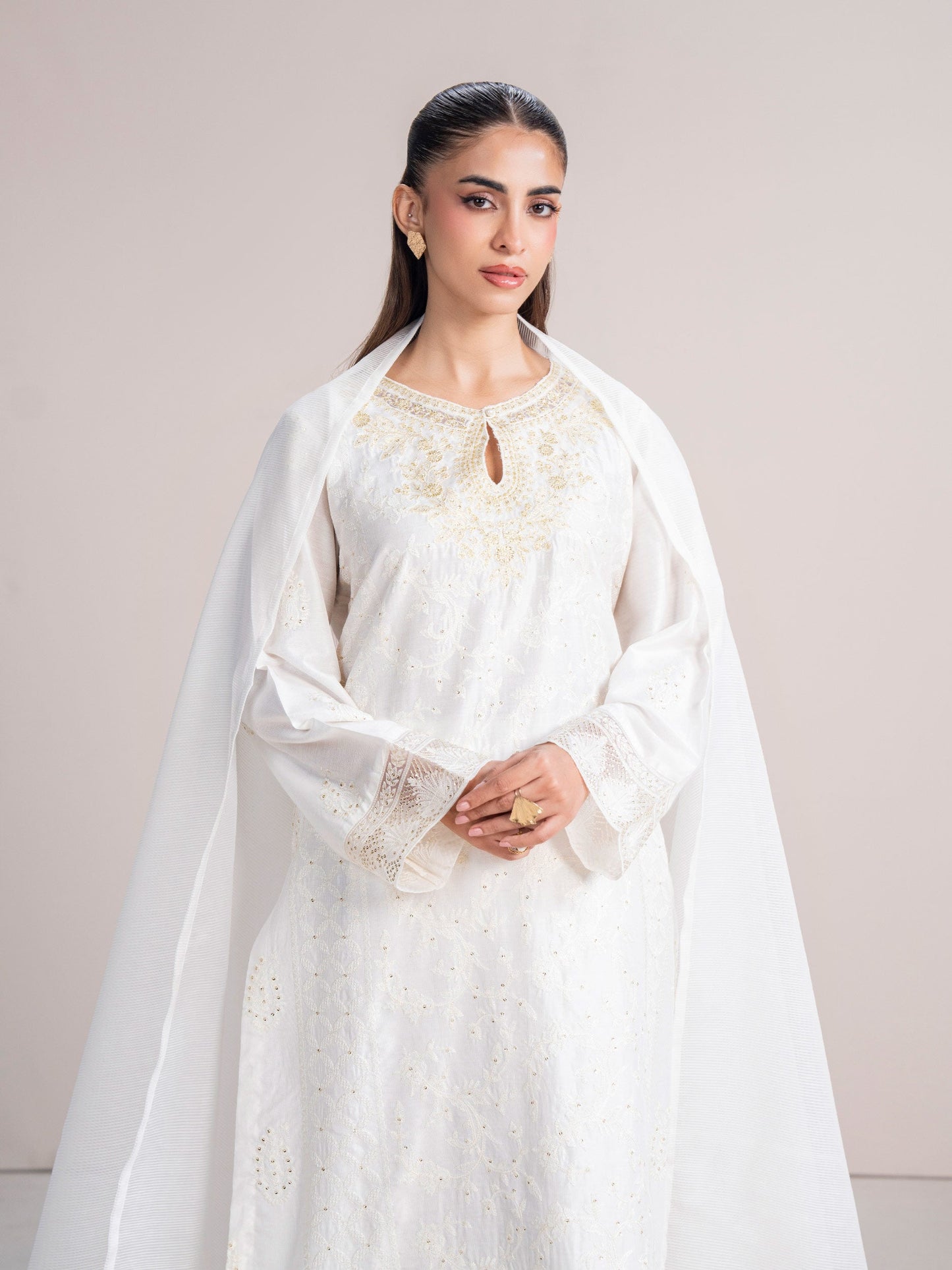3 Piece Cotton Net Suit- Embroidered (Pret)