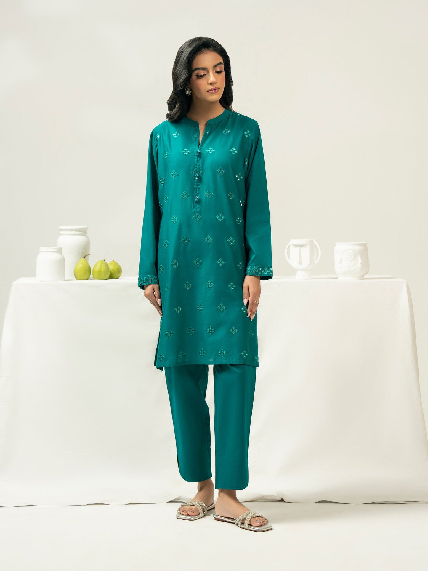 2 Piece Cambric Suit-Embroidered (Pret)