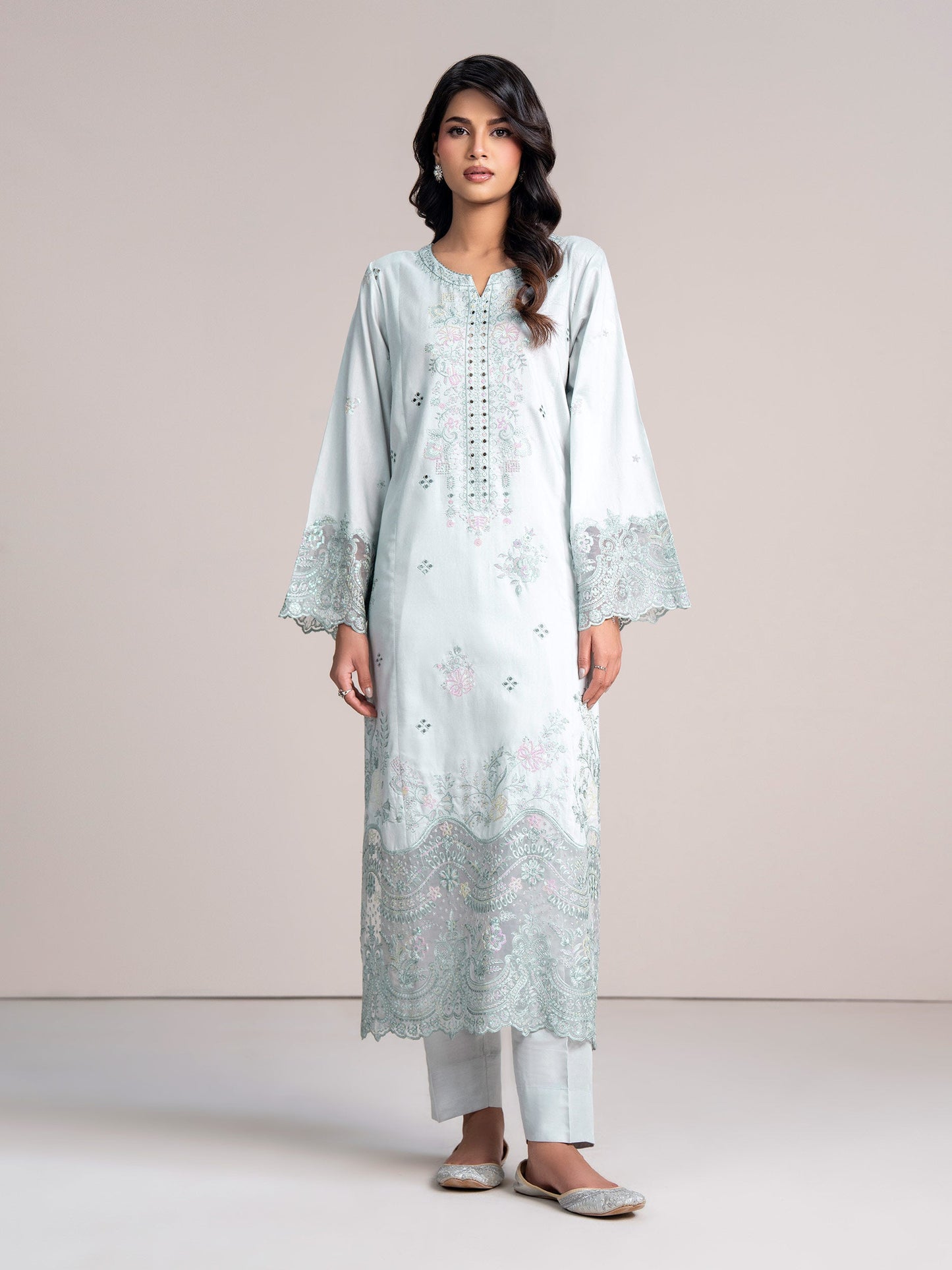 2 Piece Net Suit-Embroidered  (Pret)