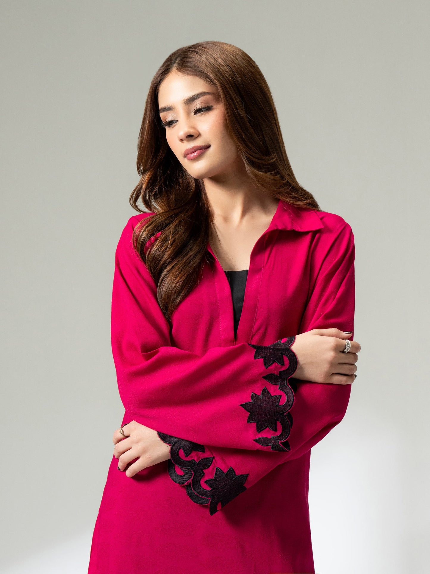 Self Jacquard Shirt- Embroidered (Pret)