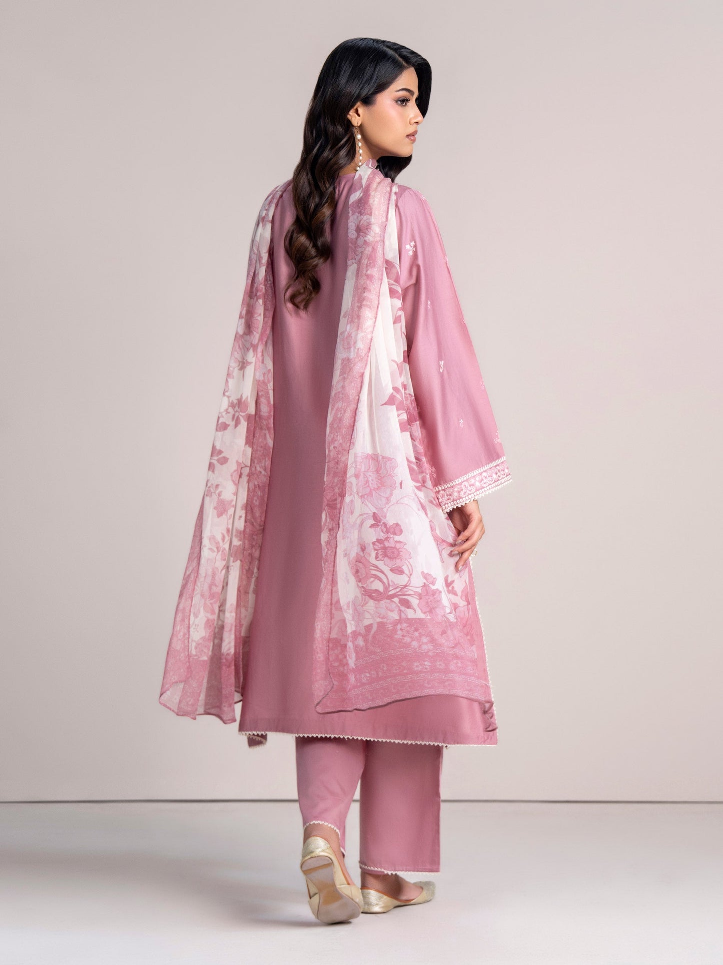 3-Piece Satin Suit- Embroidered (Pret)