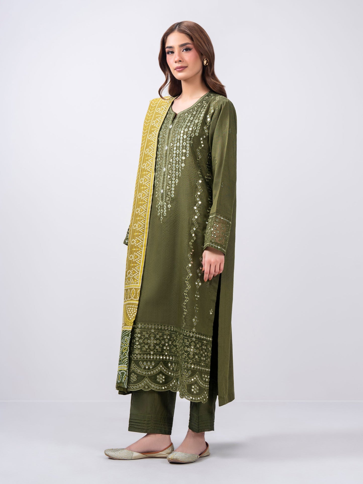 3 Piece Raw Silk Suit- Embroidered (Pret)