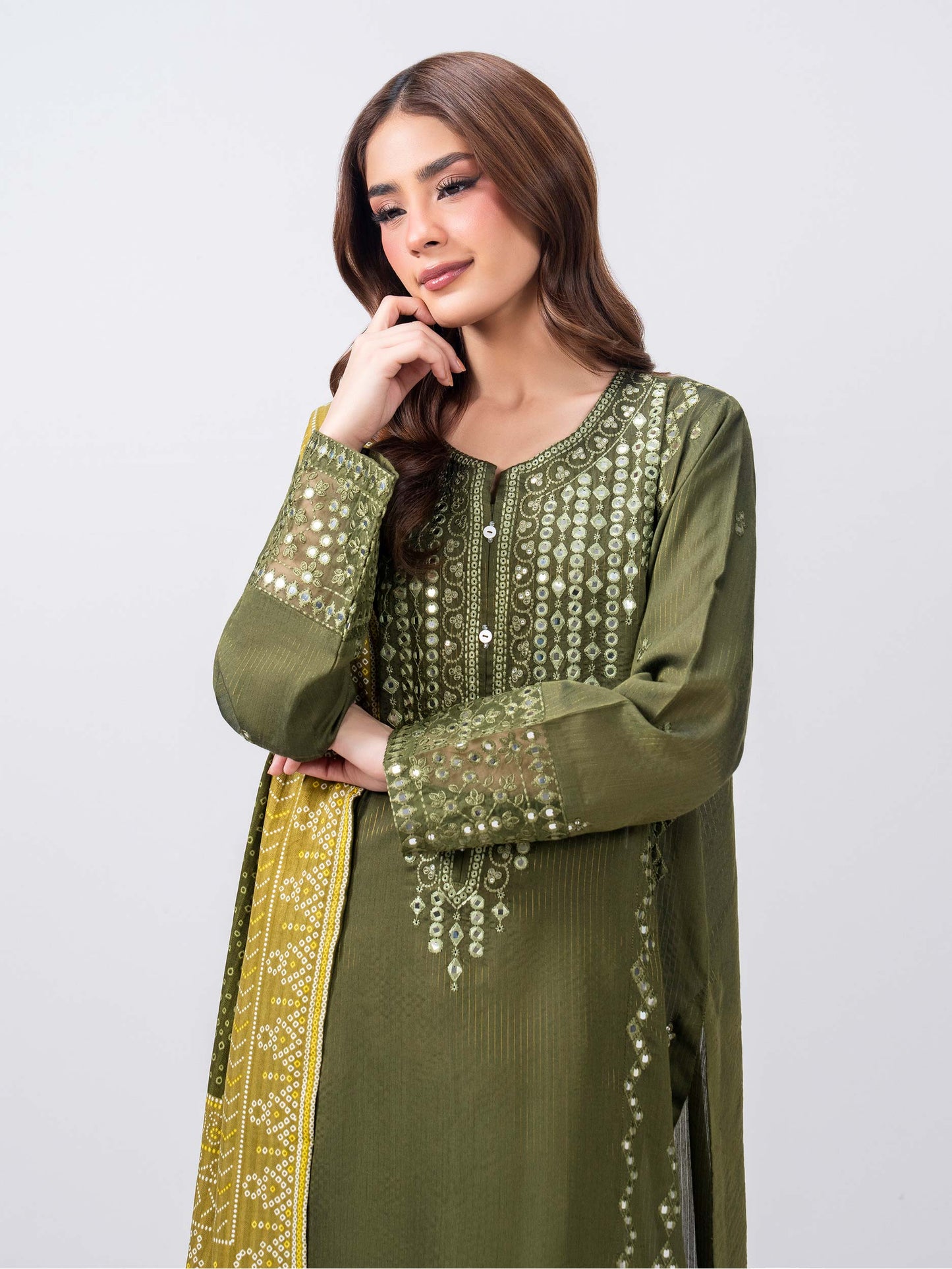 3 Piece Raw Silk Suit- Embroidered (Pret)