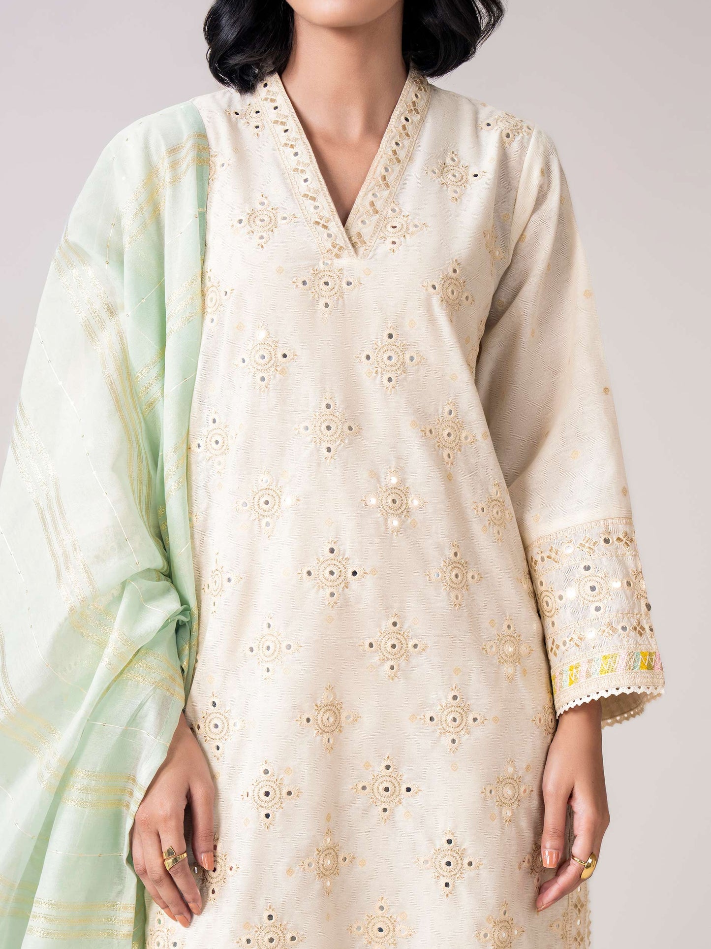 3 Piece Self Jacquard Suit- Embroidered (Pret)