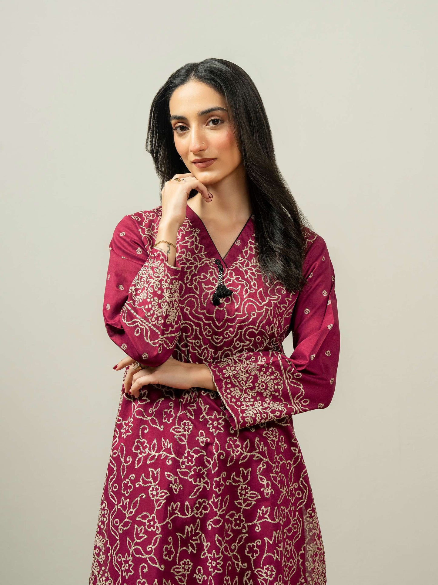 2 Piece Cambric Suit-Paste Print (Pret)