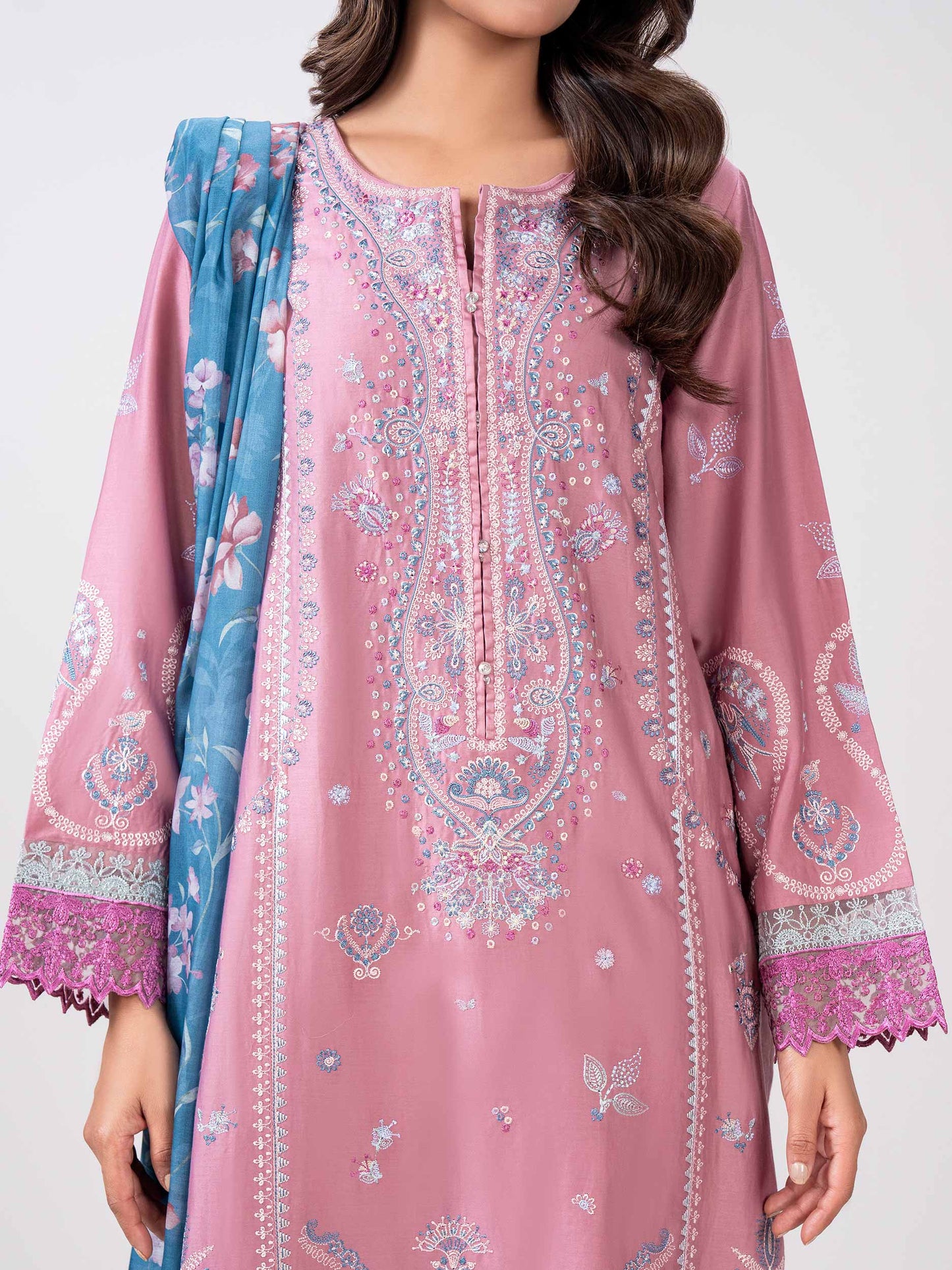 3 Piece Satin Suit- Embroidered (Pret)