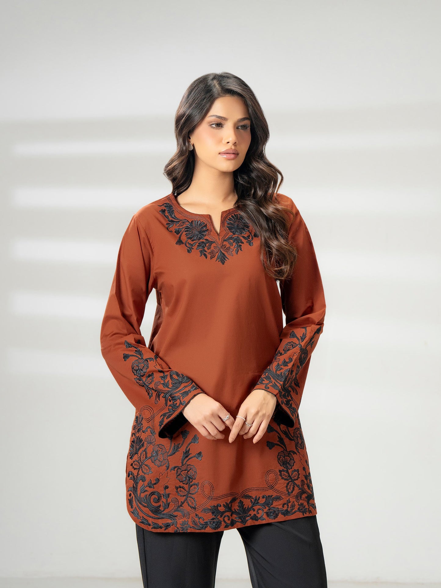 Cambric Kurti-Embroidered (Pret)