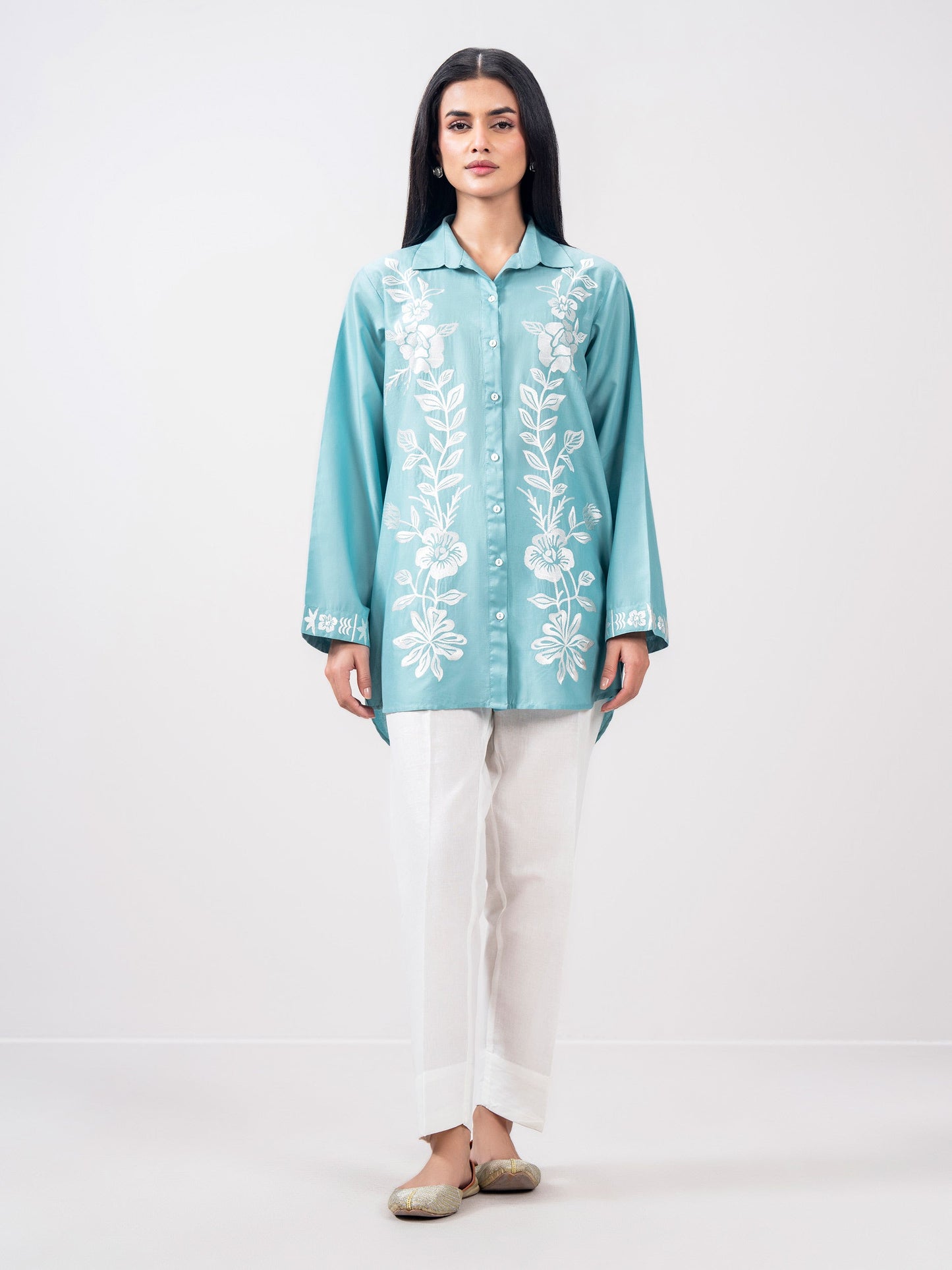 Cambric Kurti- Embroidered (Pret)