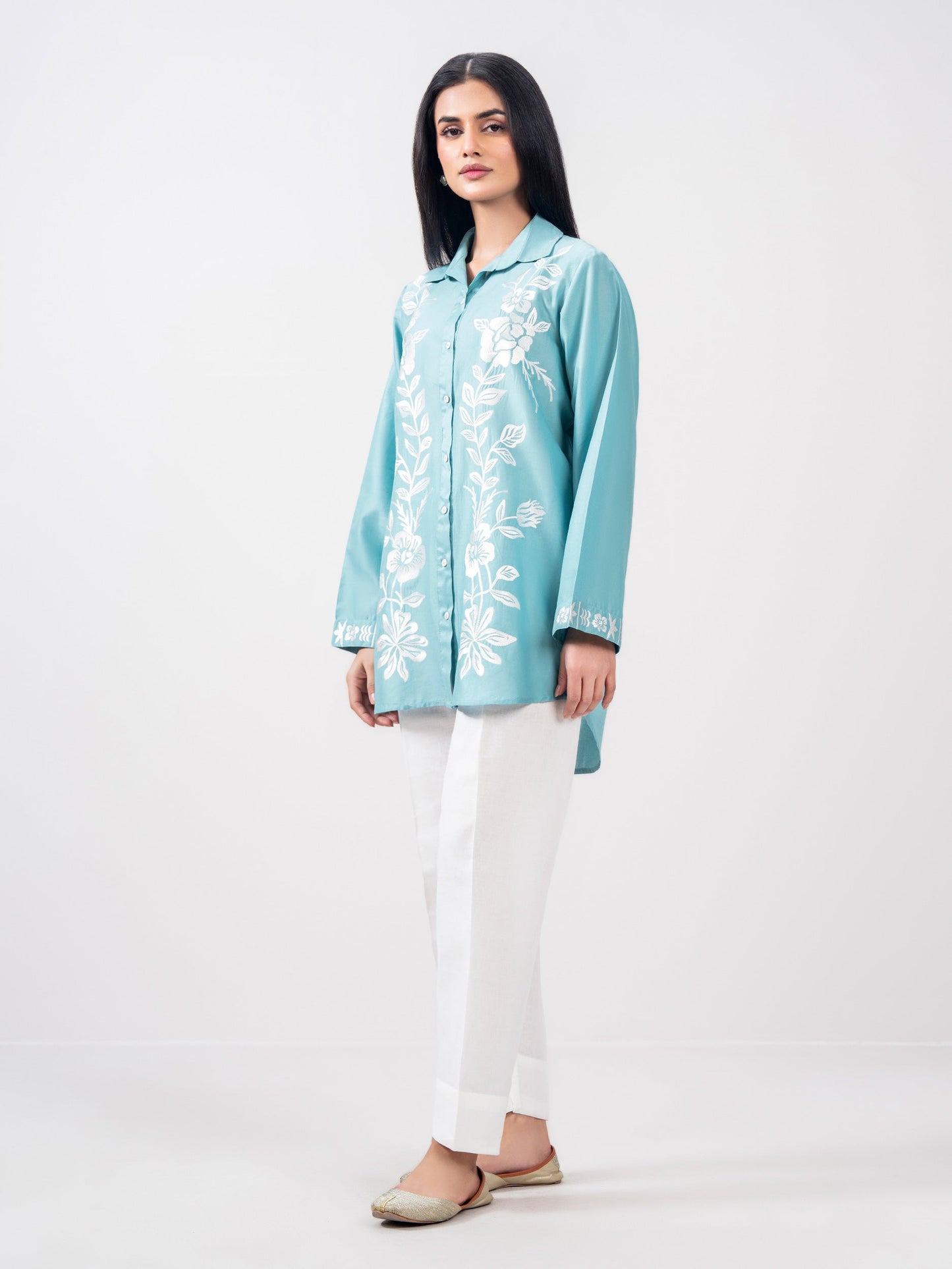 Cambric Kurti- Embroidered (Pret)