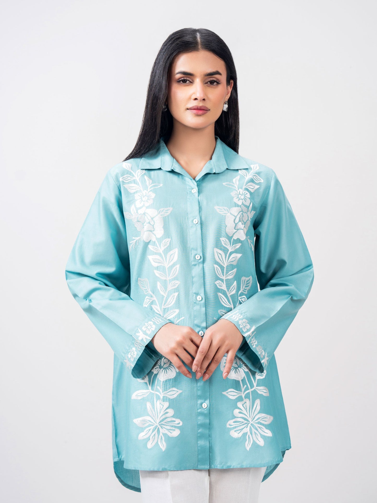 Cambric Kurti- Embroidered (Pret)