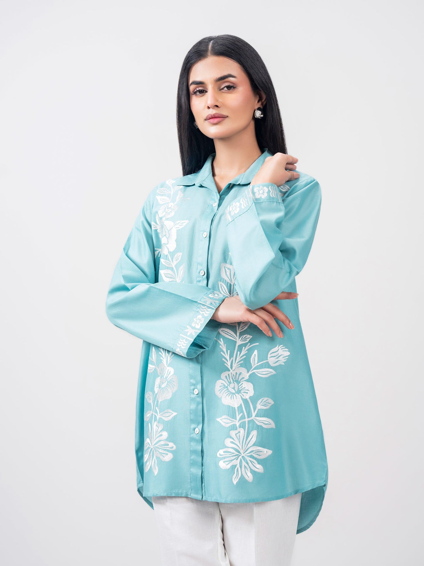 Cambric Kurti- Embroidered (Pret)