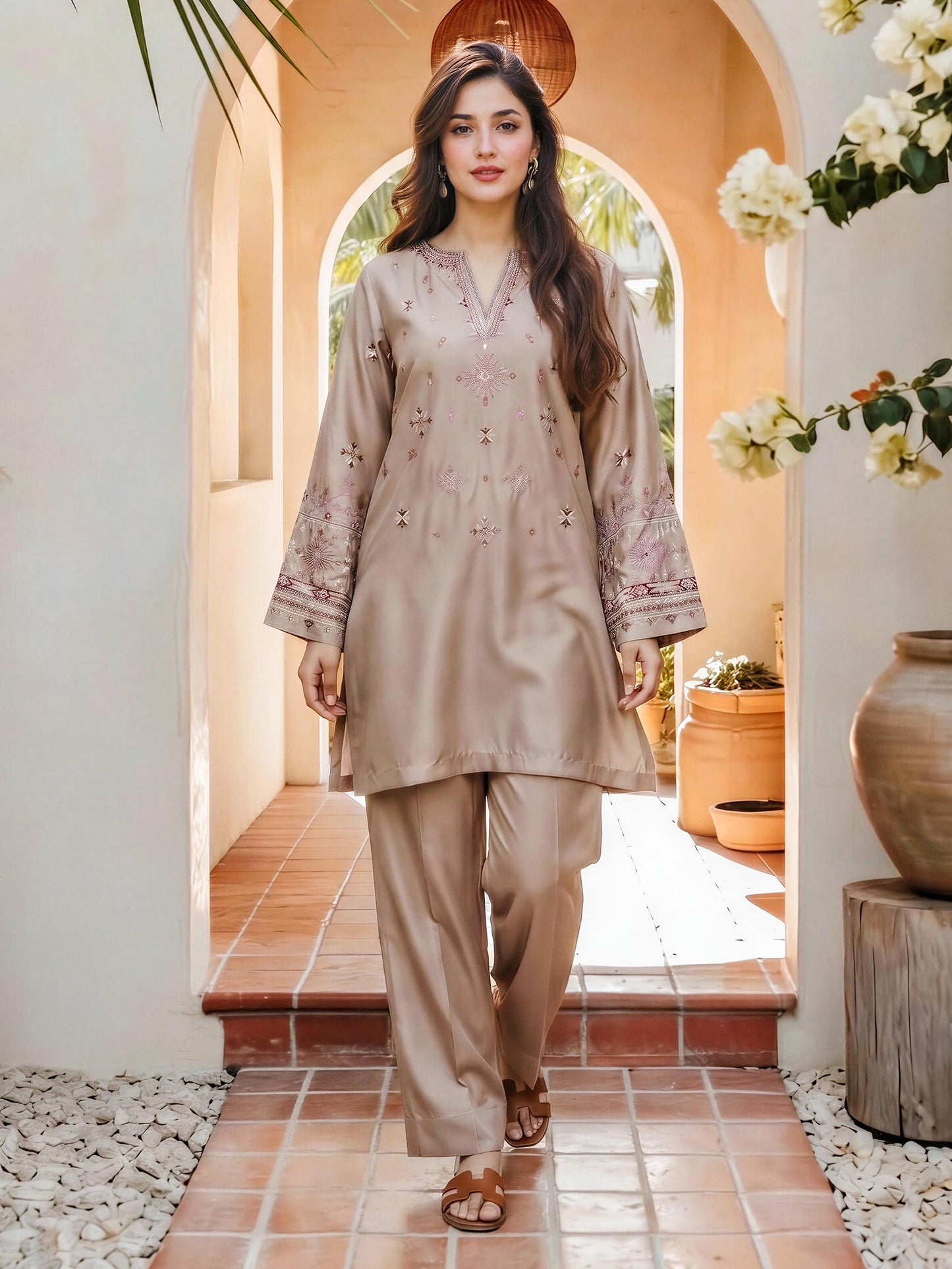 Silk Co-ord Set- Embroidered