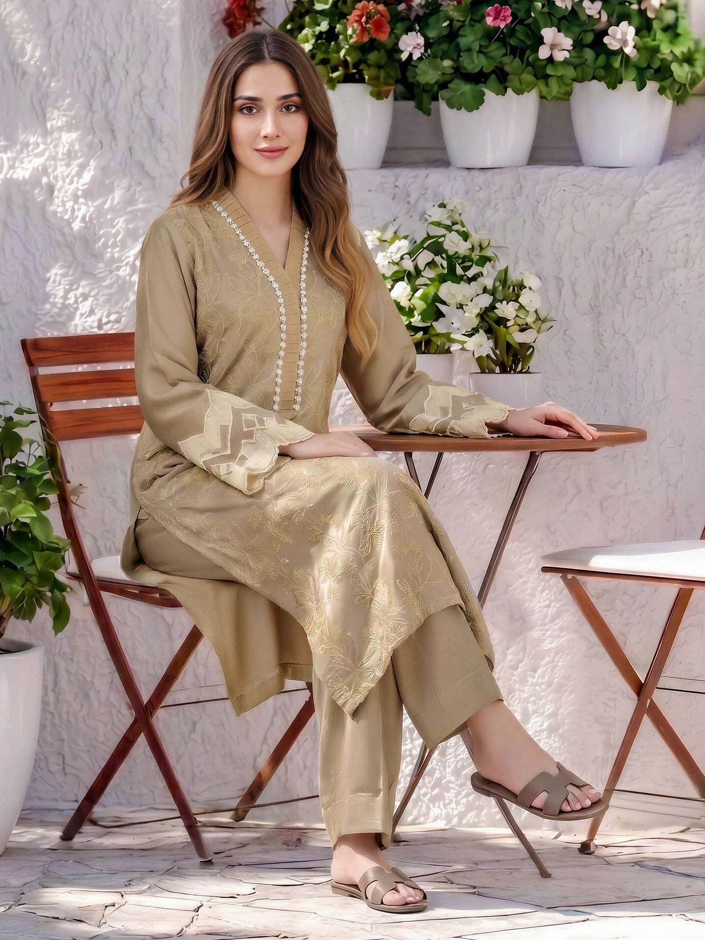 2 Piece Silk Suit- Embroidered (Pret)