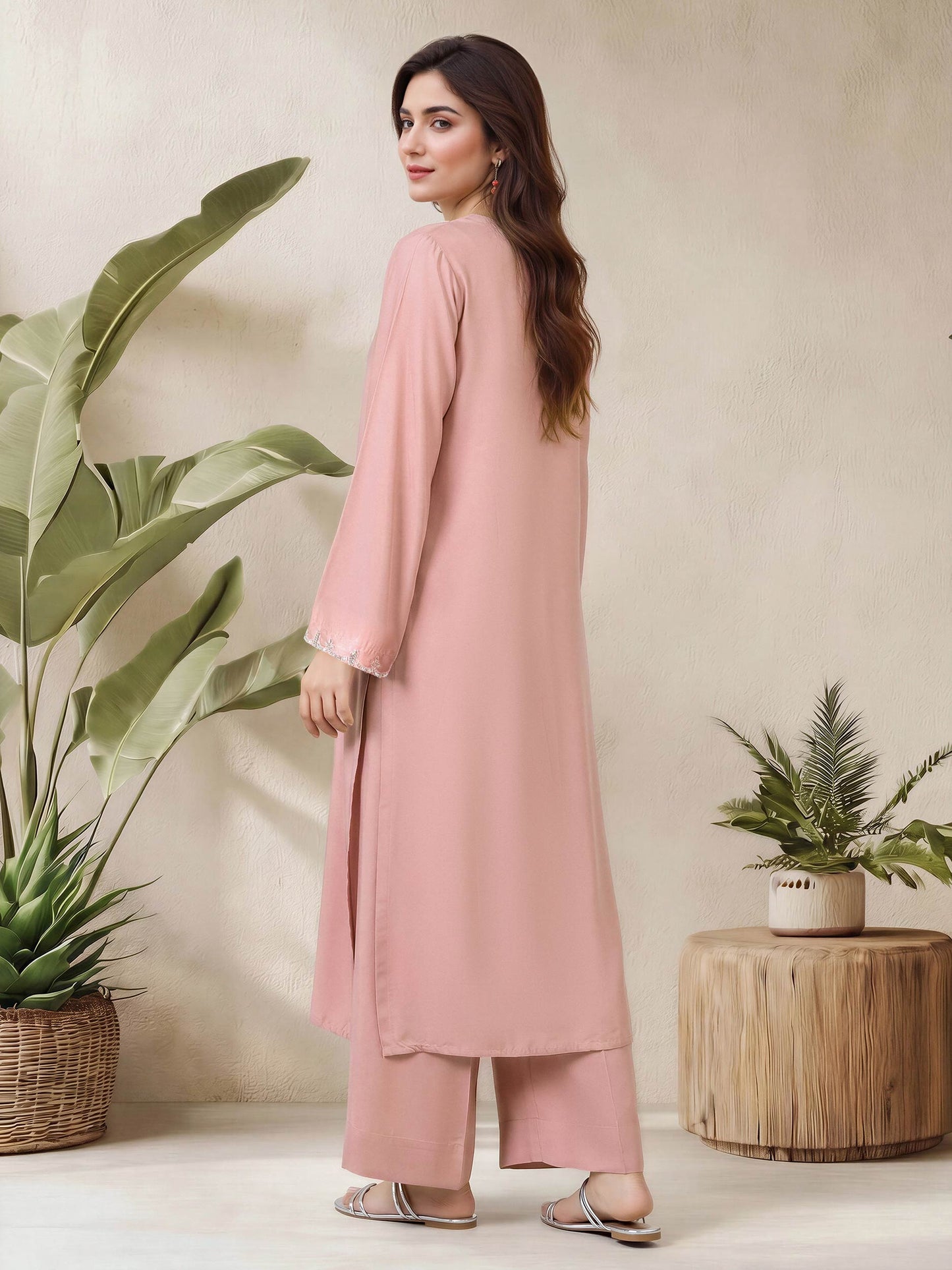 2 Piece Silk Suit- Embellished (Pret)