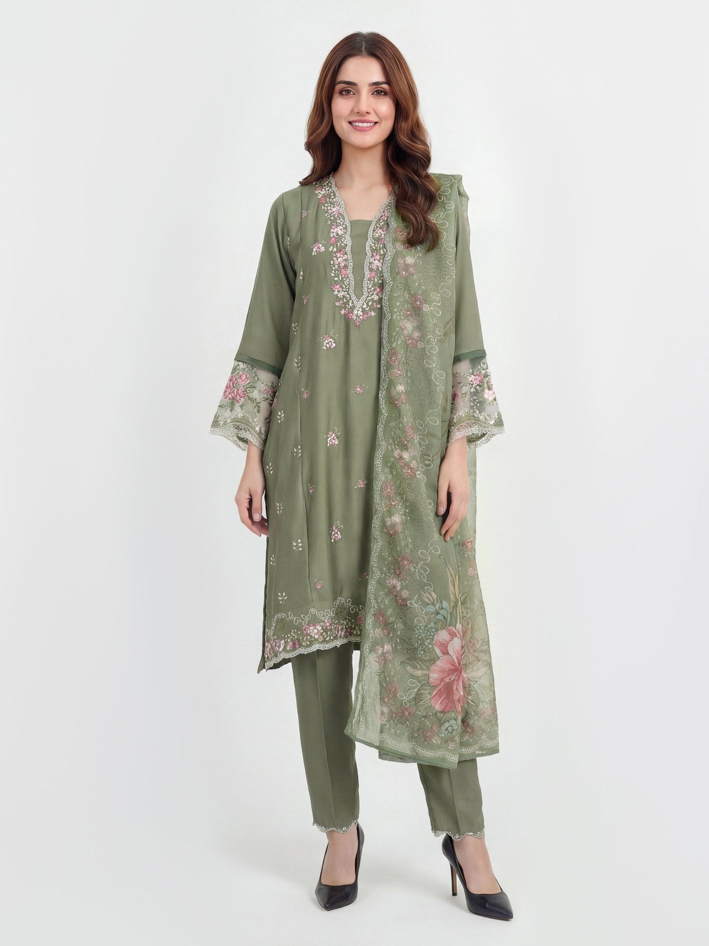 3-Piece Premium Silk Suit-Embroidered (Pret)