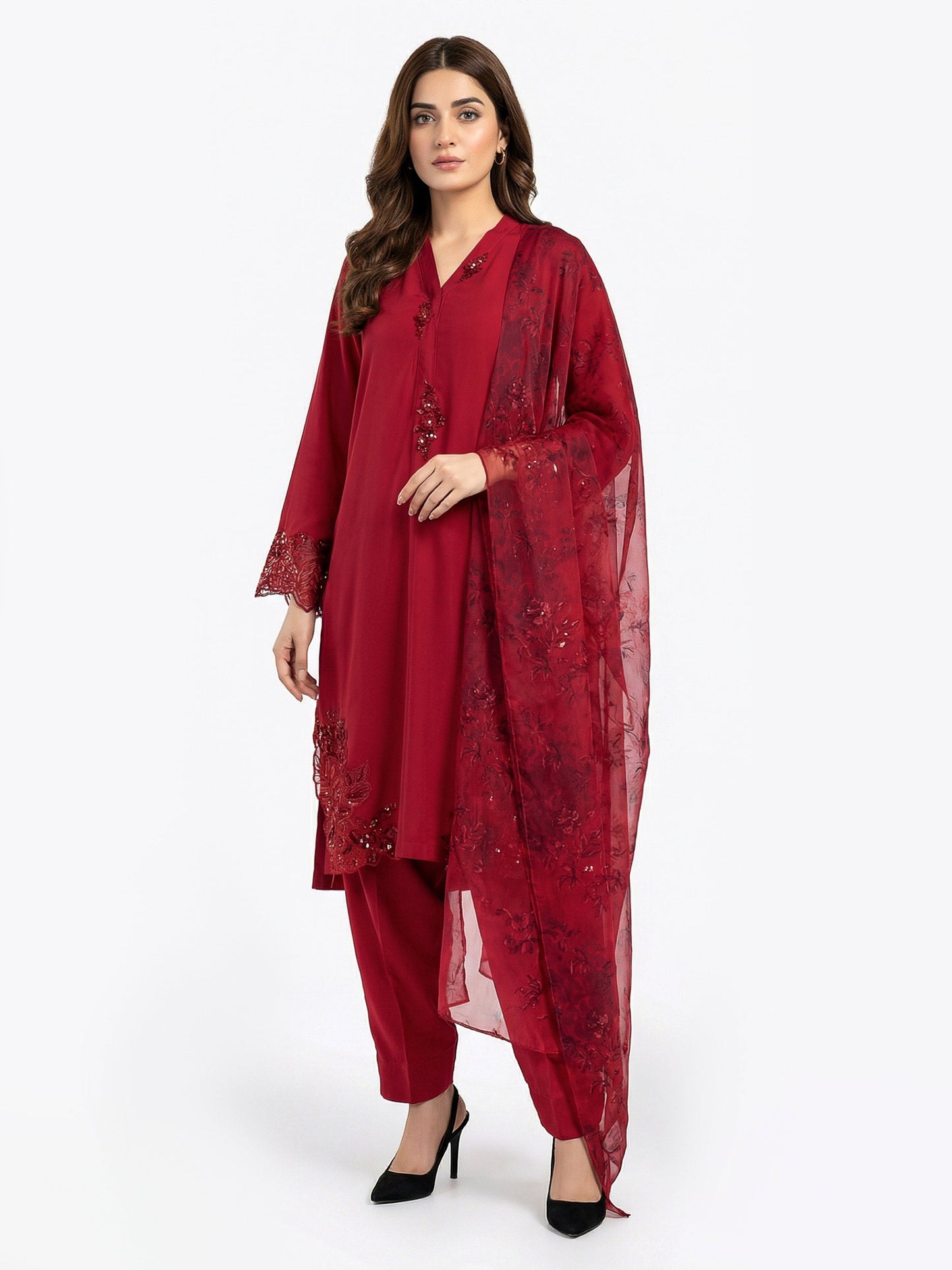 3 Piece Silk Suit- Embroidered (Pret)