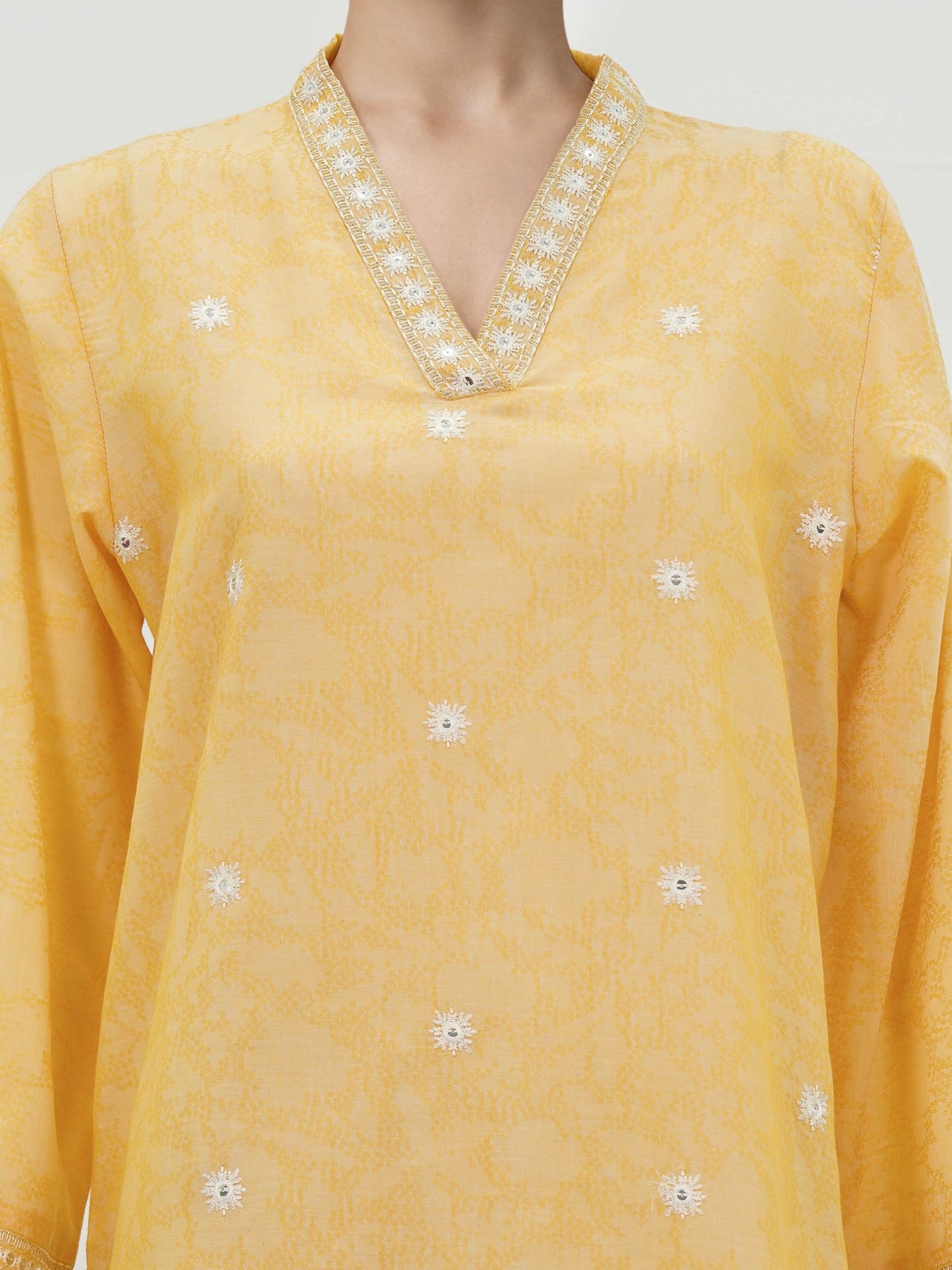 Jacquard Yarn Dyed Kurti- Embroidered (Pret)