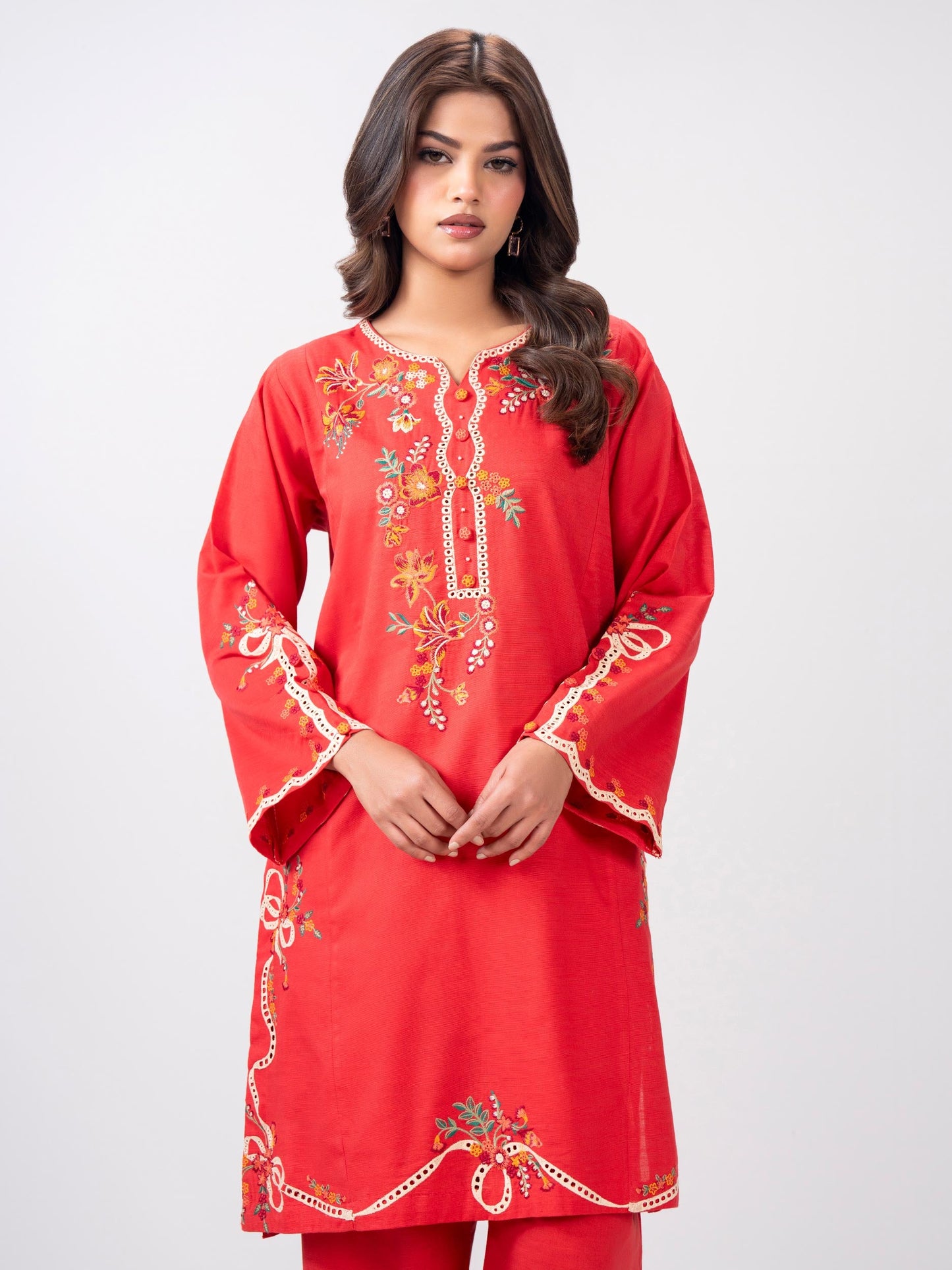 2 Piece Slub Khaddar Suit- Embroidered (Pret)