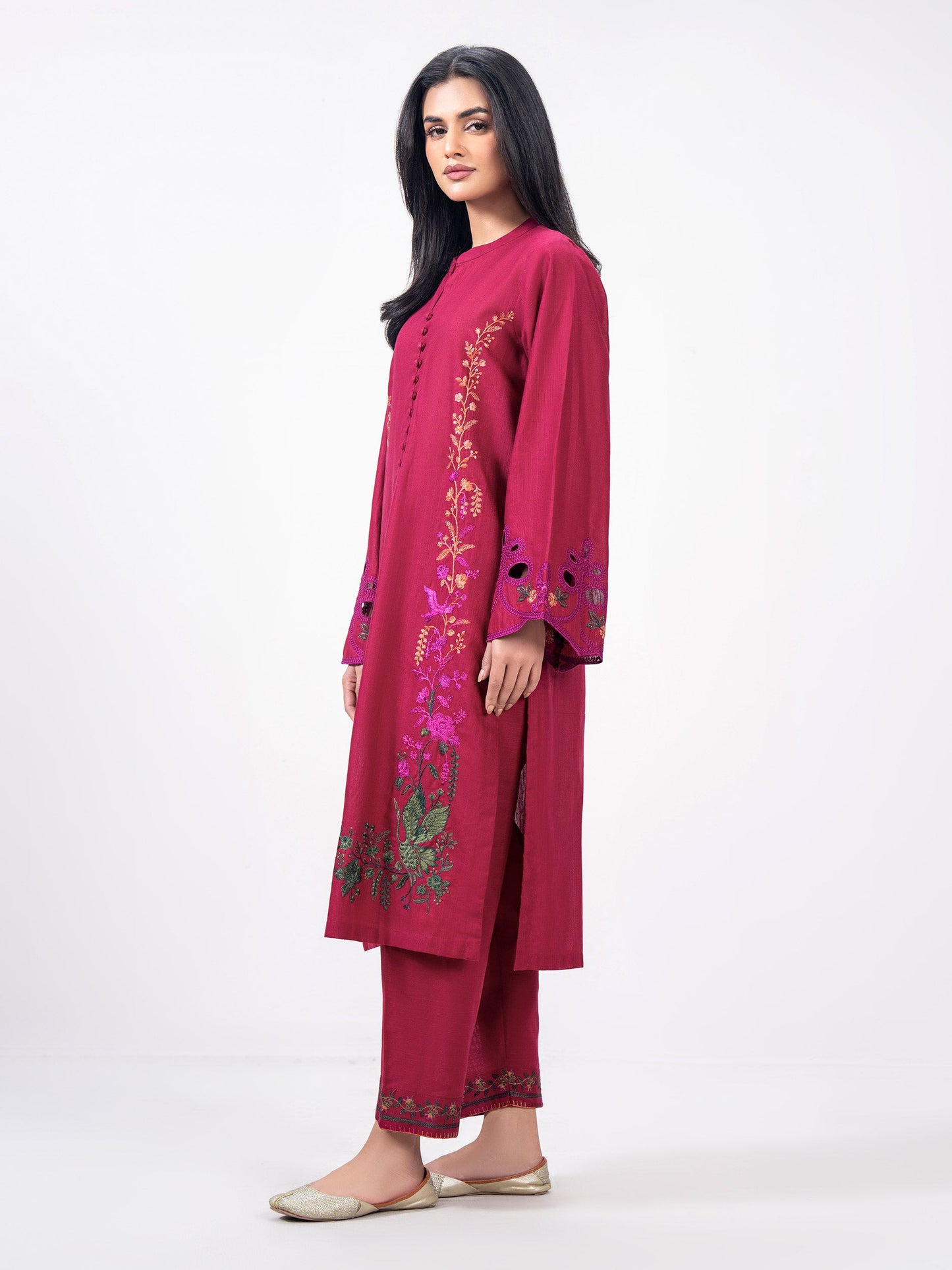 2 Piece Slub Khaddar Suit- Embroidered (Pret)