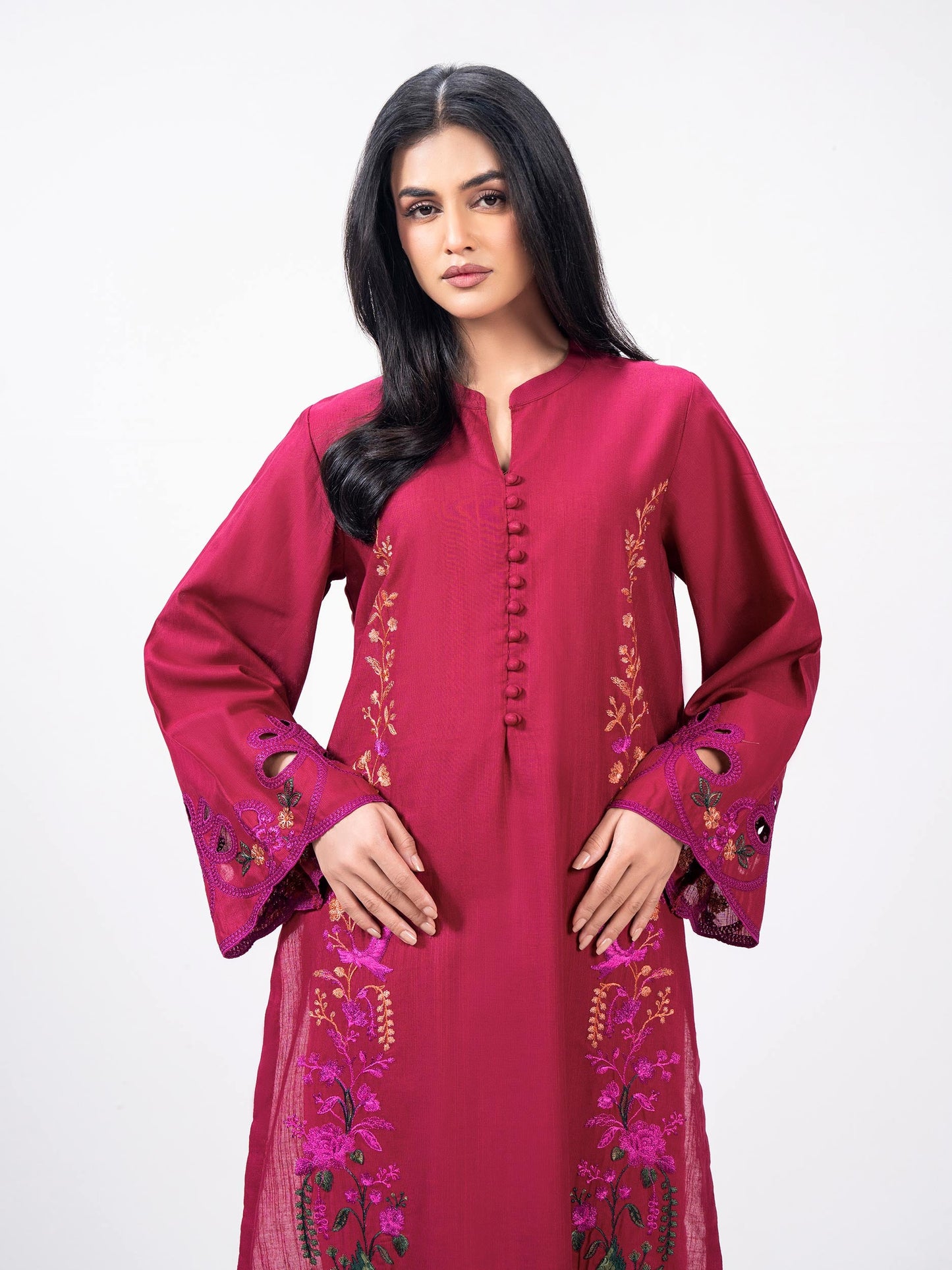 2 Piece Slub Khaddar Suit- Embroidered (Pret)
