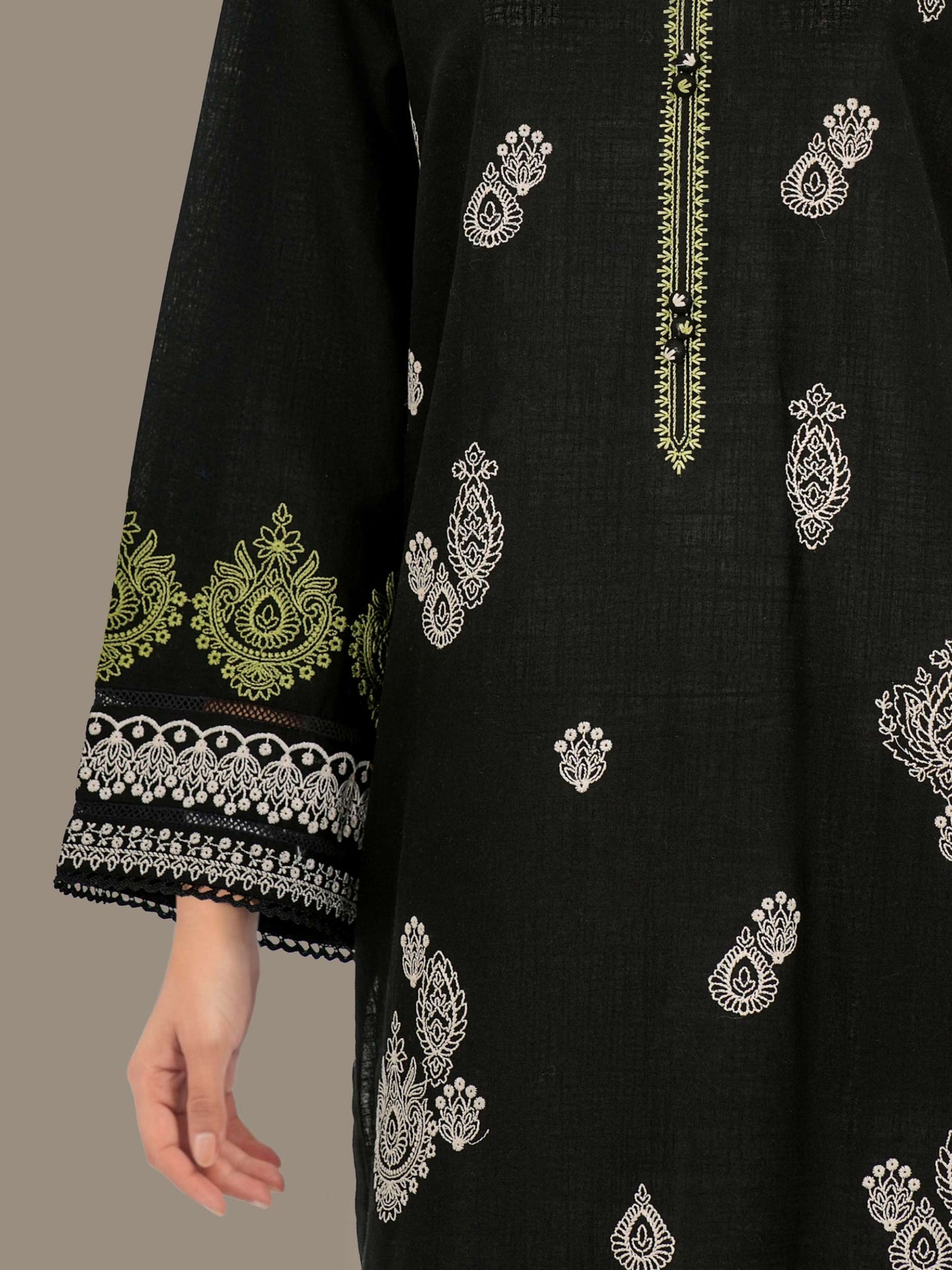 3 Piece Slub Khaddar- Embroidered (Pret)
