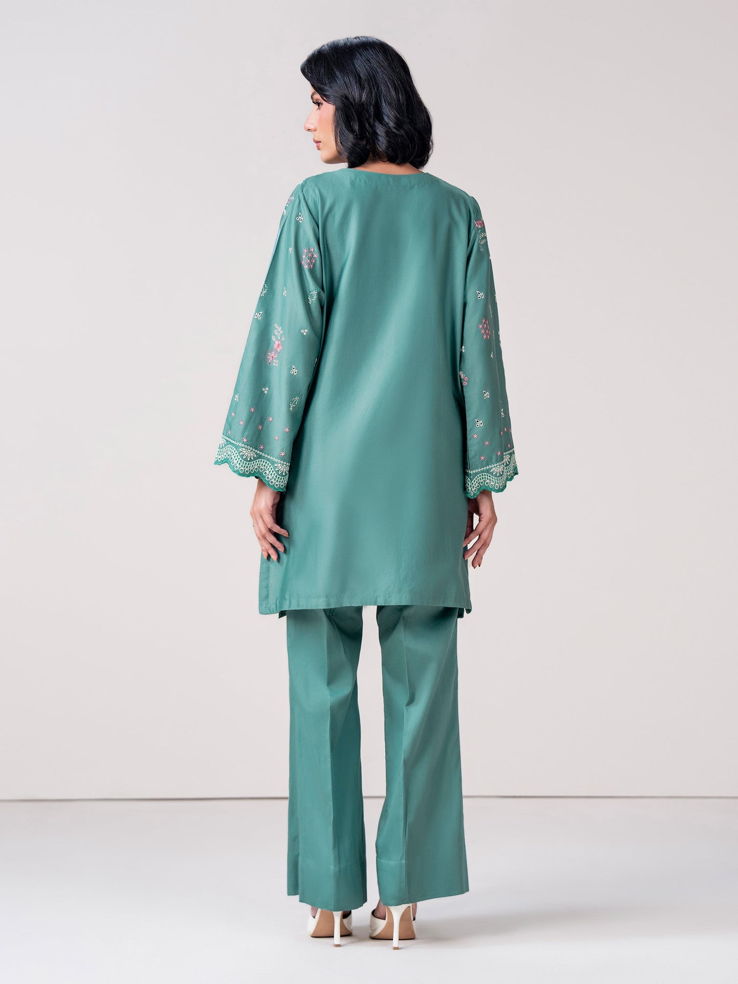 2 Piece Satin Suit- Embroidered (Pret)