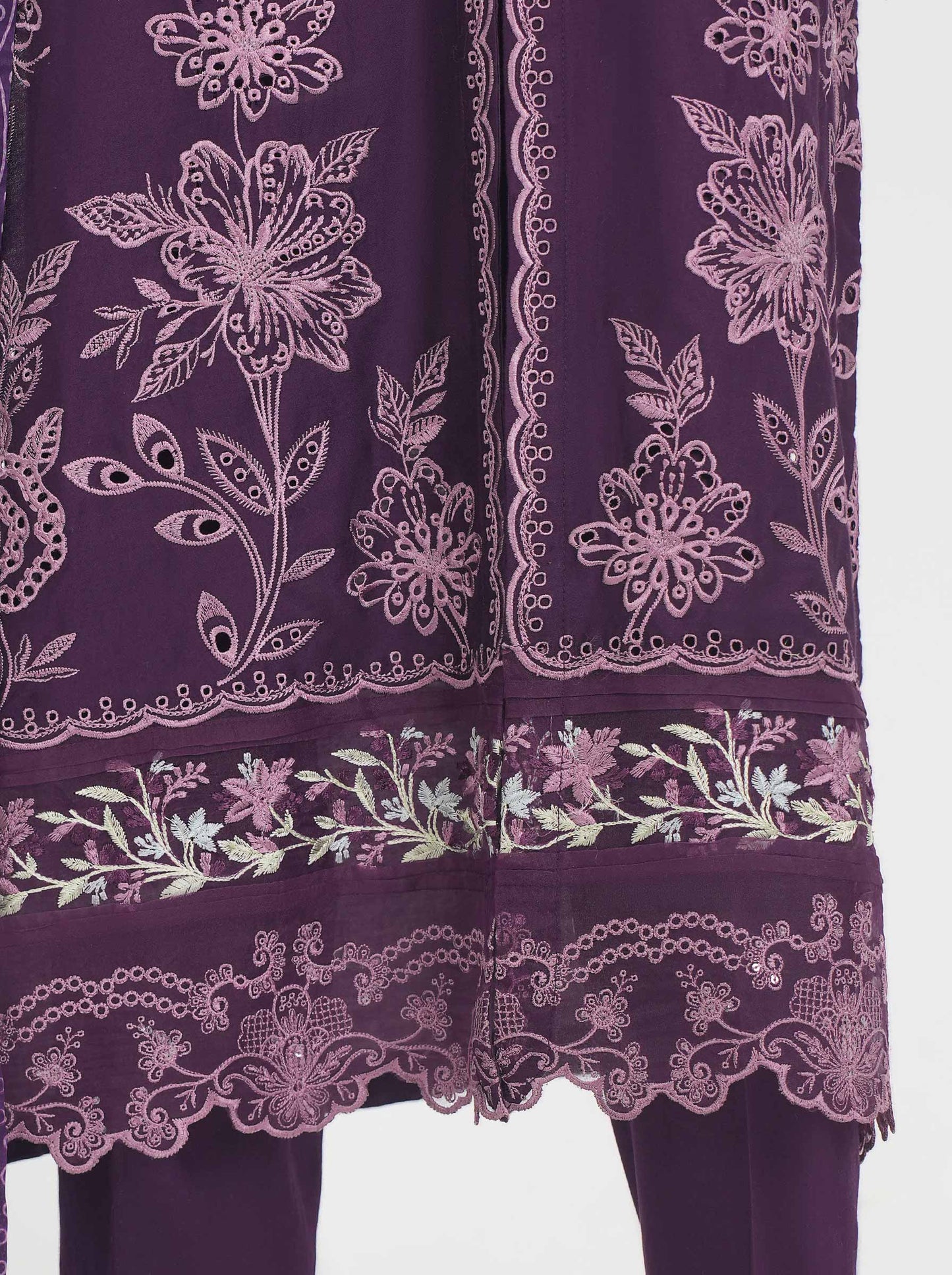 3 Piece Satin Suit- Embroidered (Pret)