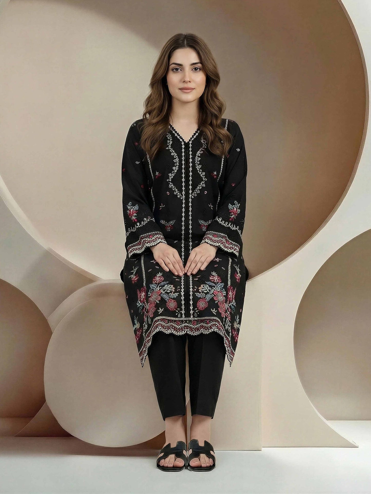 2 Piece Crepe Suit- Embroidered (Pret)