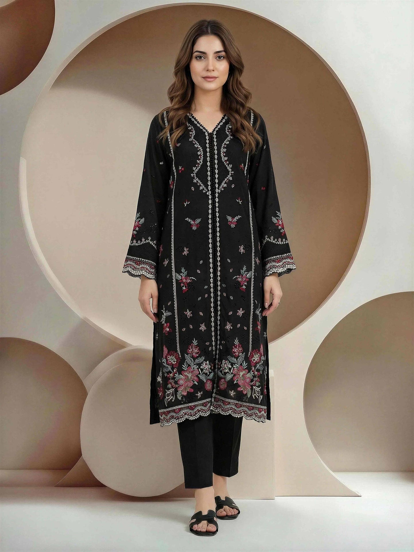 2 Piece Crepe Suit- Embroidered (Pret)