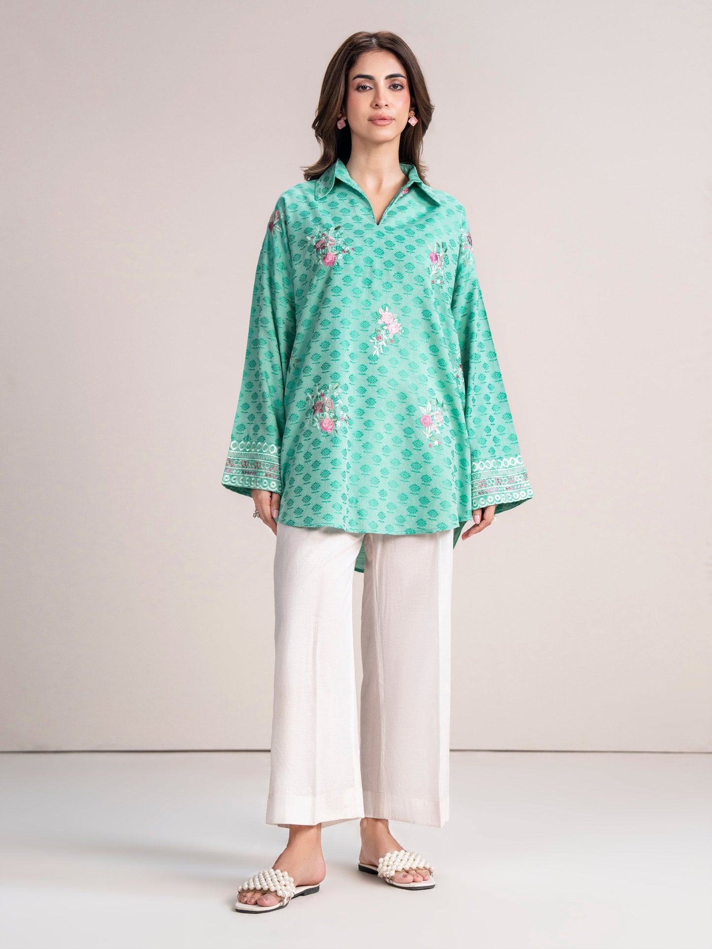 Self Jacquard Kurti-Embroidered (Pret)