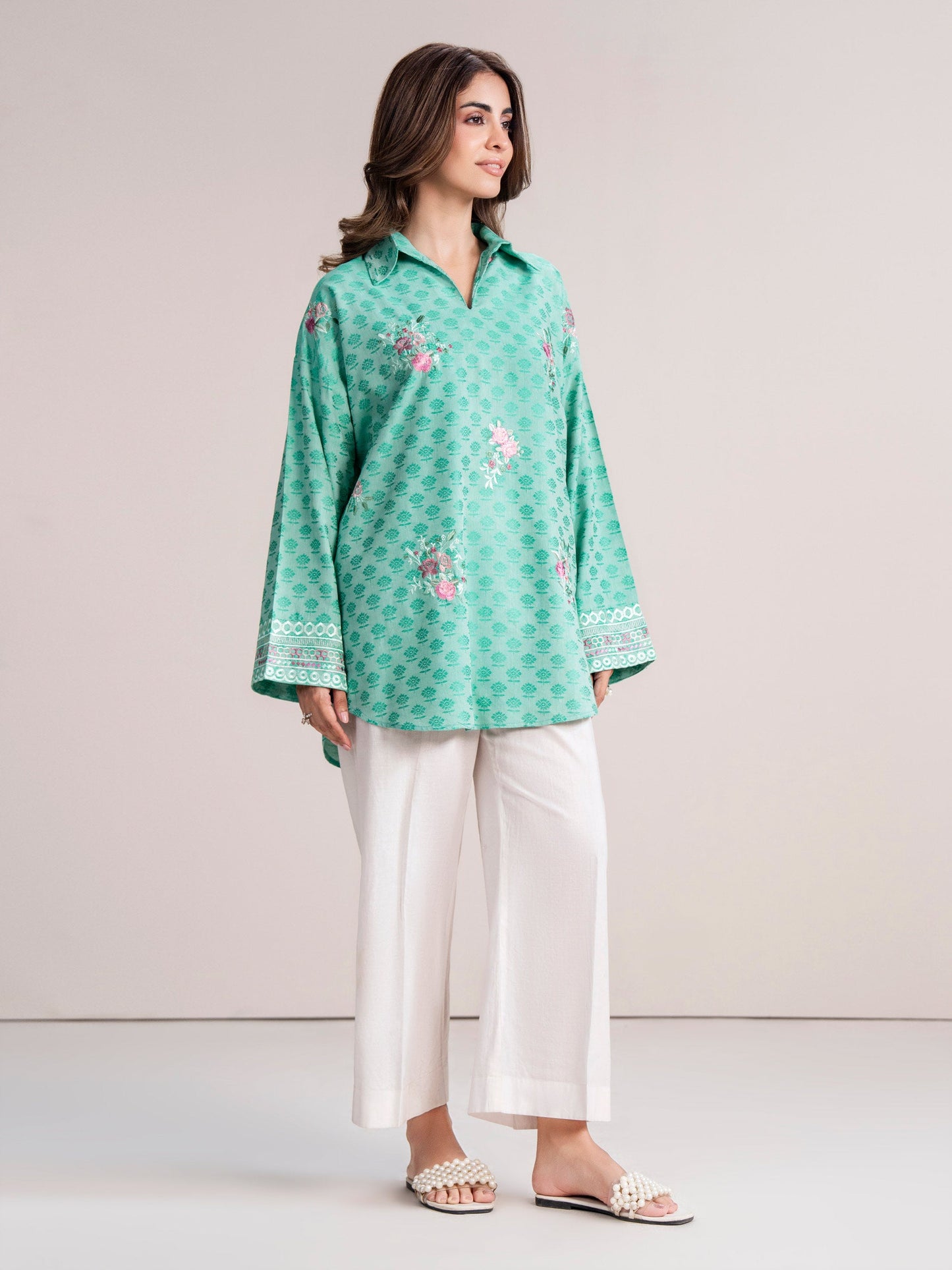 Self Jacquard Kurti-Embroidered (Pret)