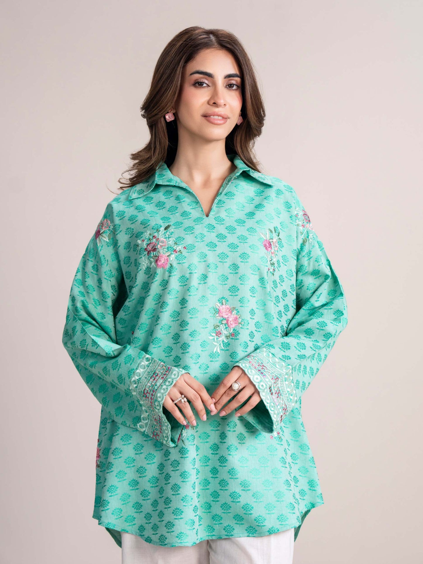 Self Jacquard Kurti-Embroidered (Pret)