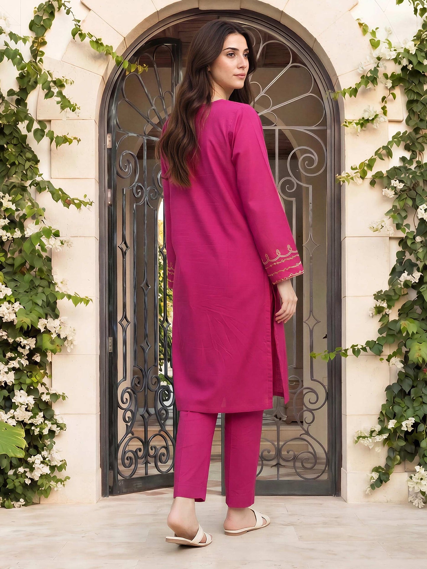 2 Piece Lawn Slub Suit- Embroidered (Pret)
