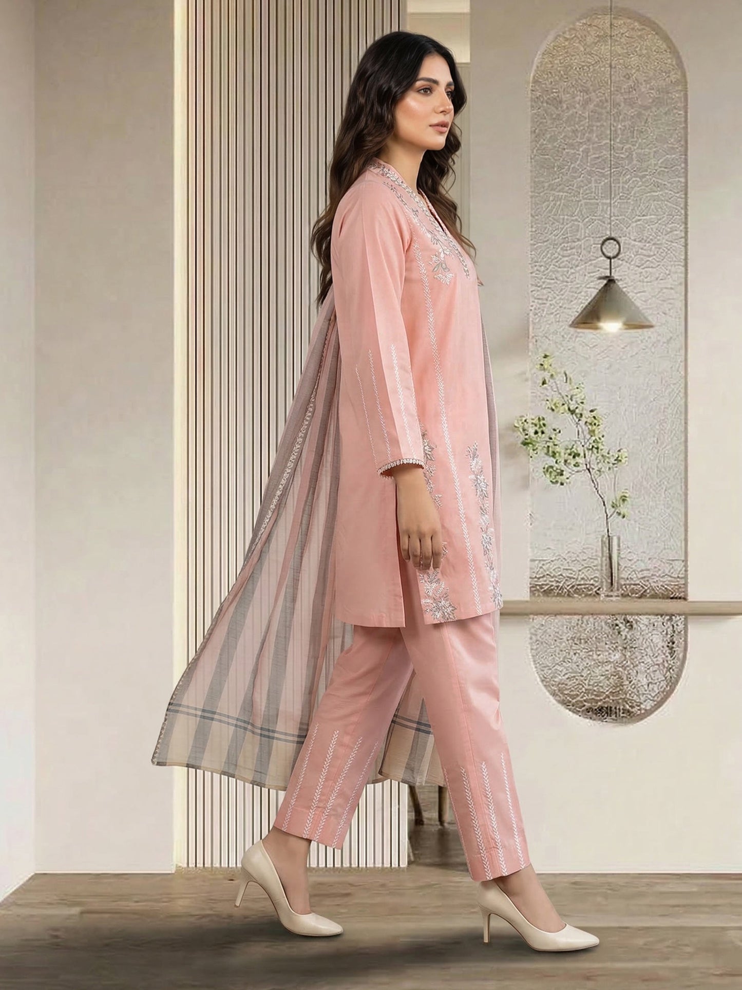 3 Piece Dobby Suit- Embroidered (Pret)