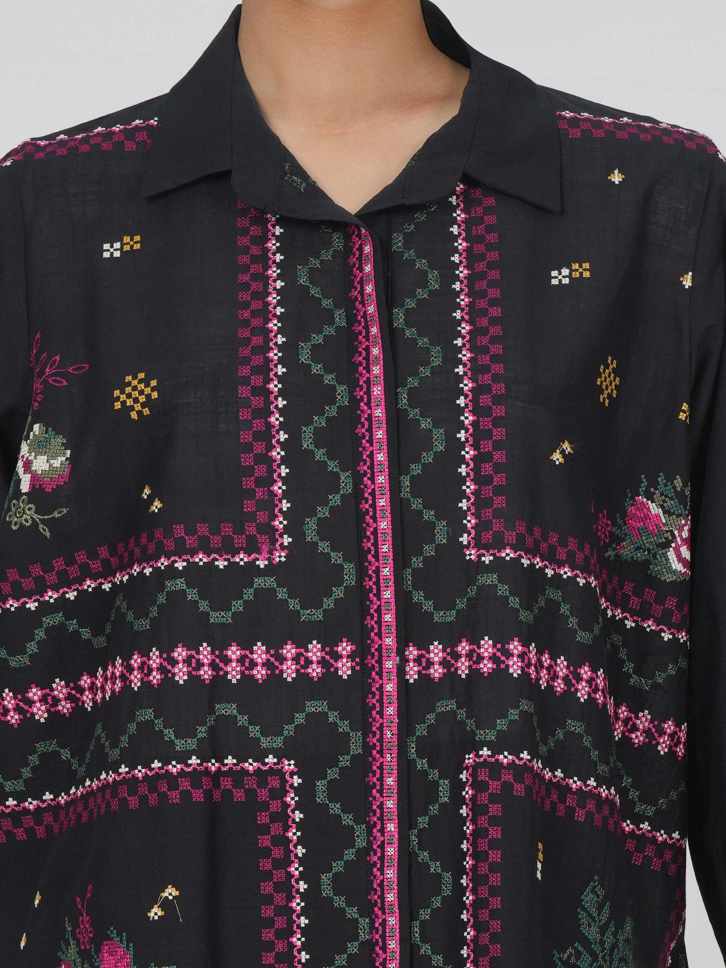 Lawn Slub Co-ord Set- Embroidered