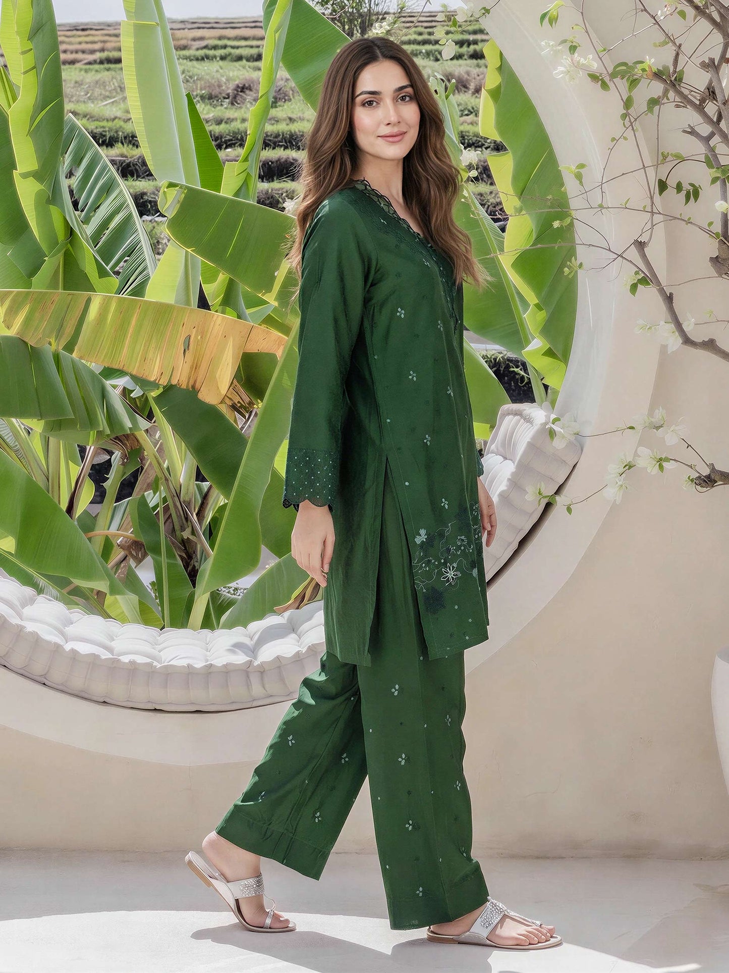 2 Piece Self Jacquard Suit- Embroidered (Pret)