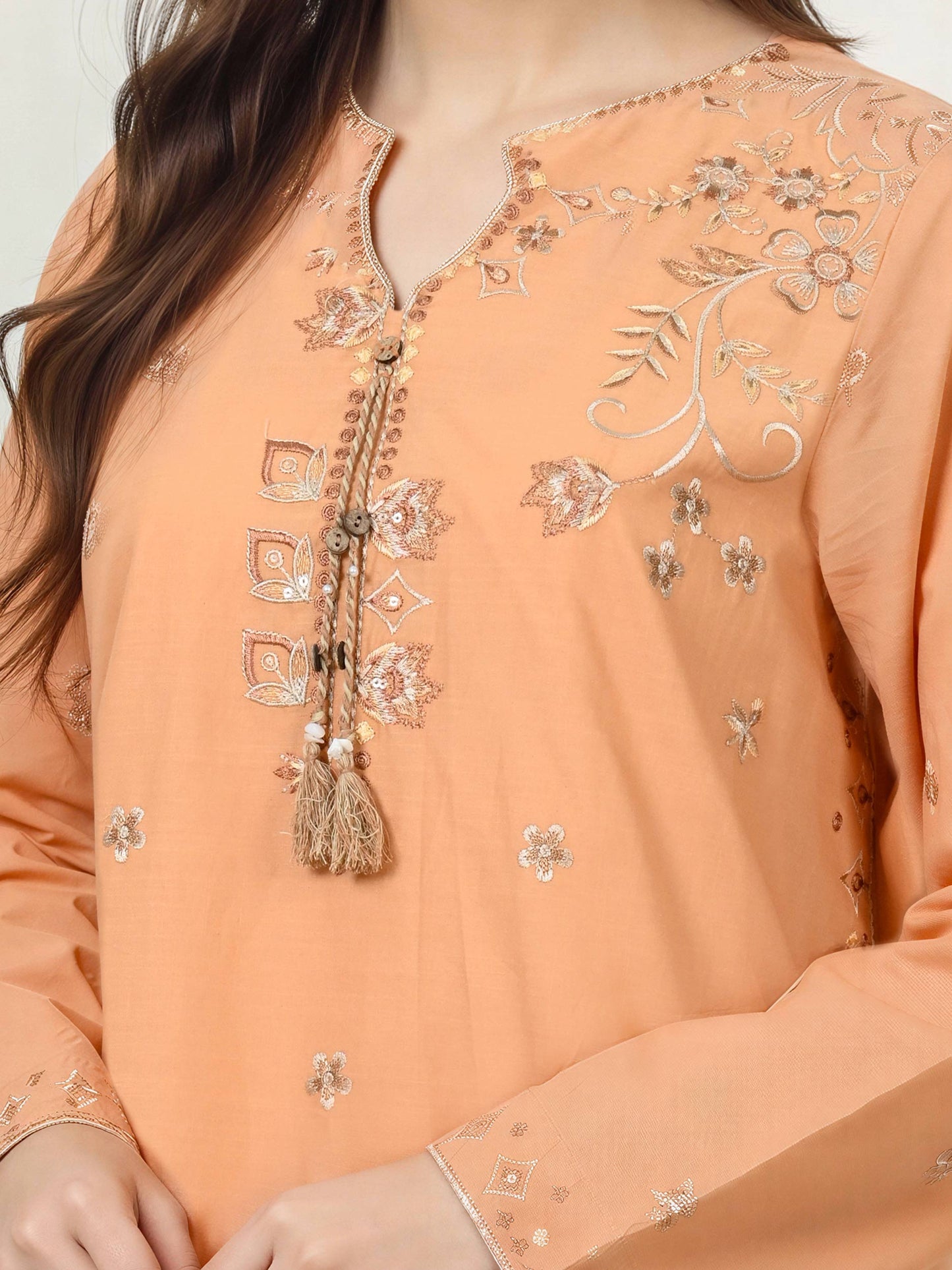Lawn Slub Co-ord Set- Embroidered