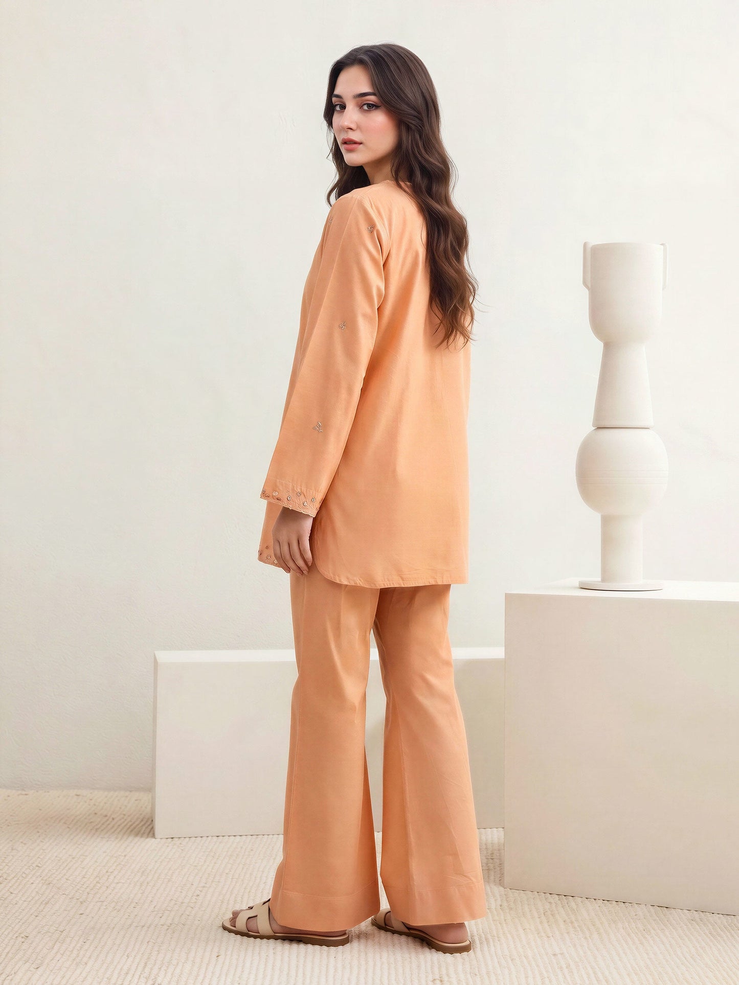 Lawn Slub Co-ord Set- Embroidered