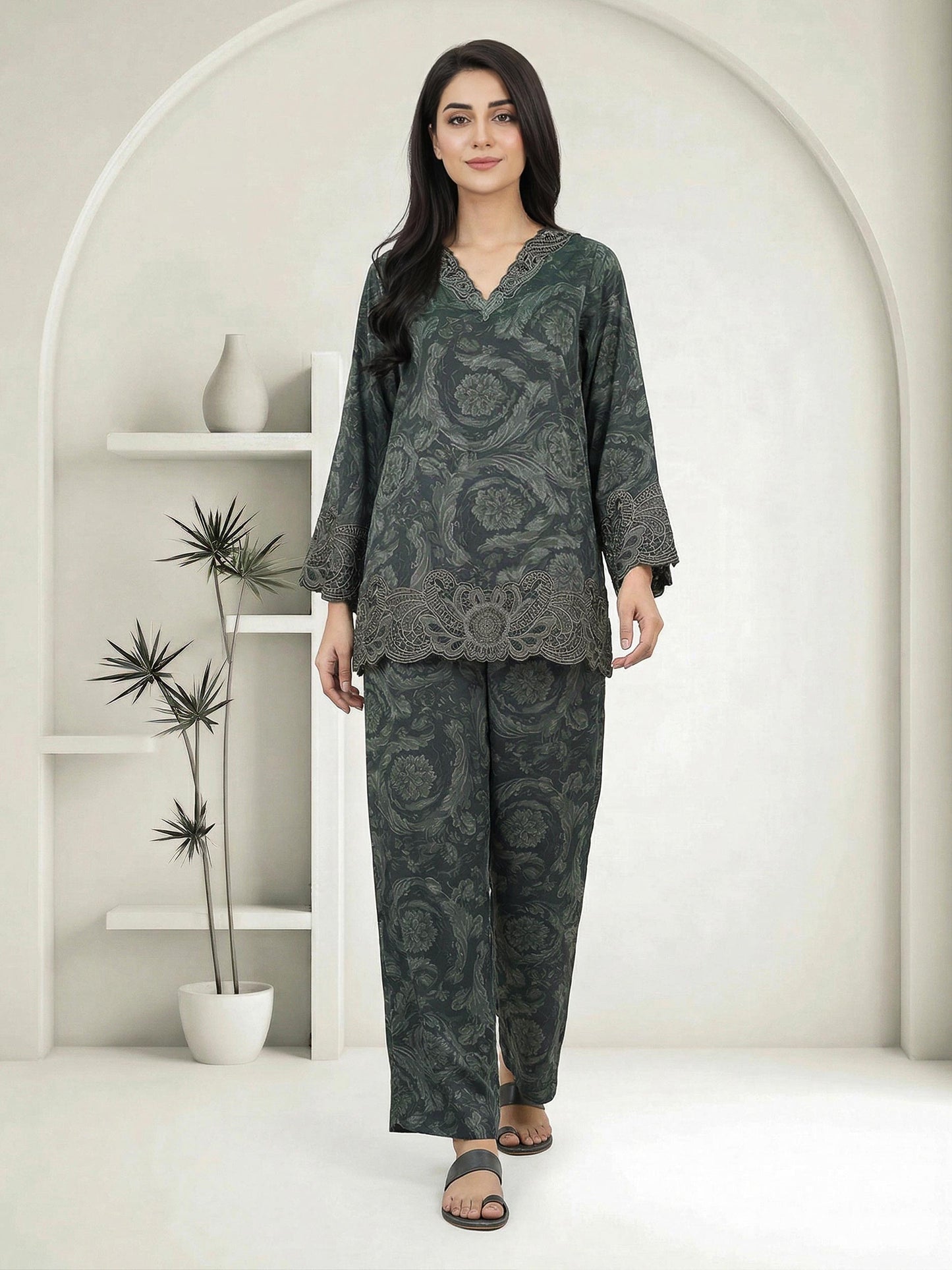 Silk Co ord set- Embroidered