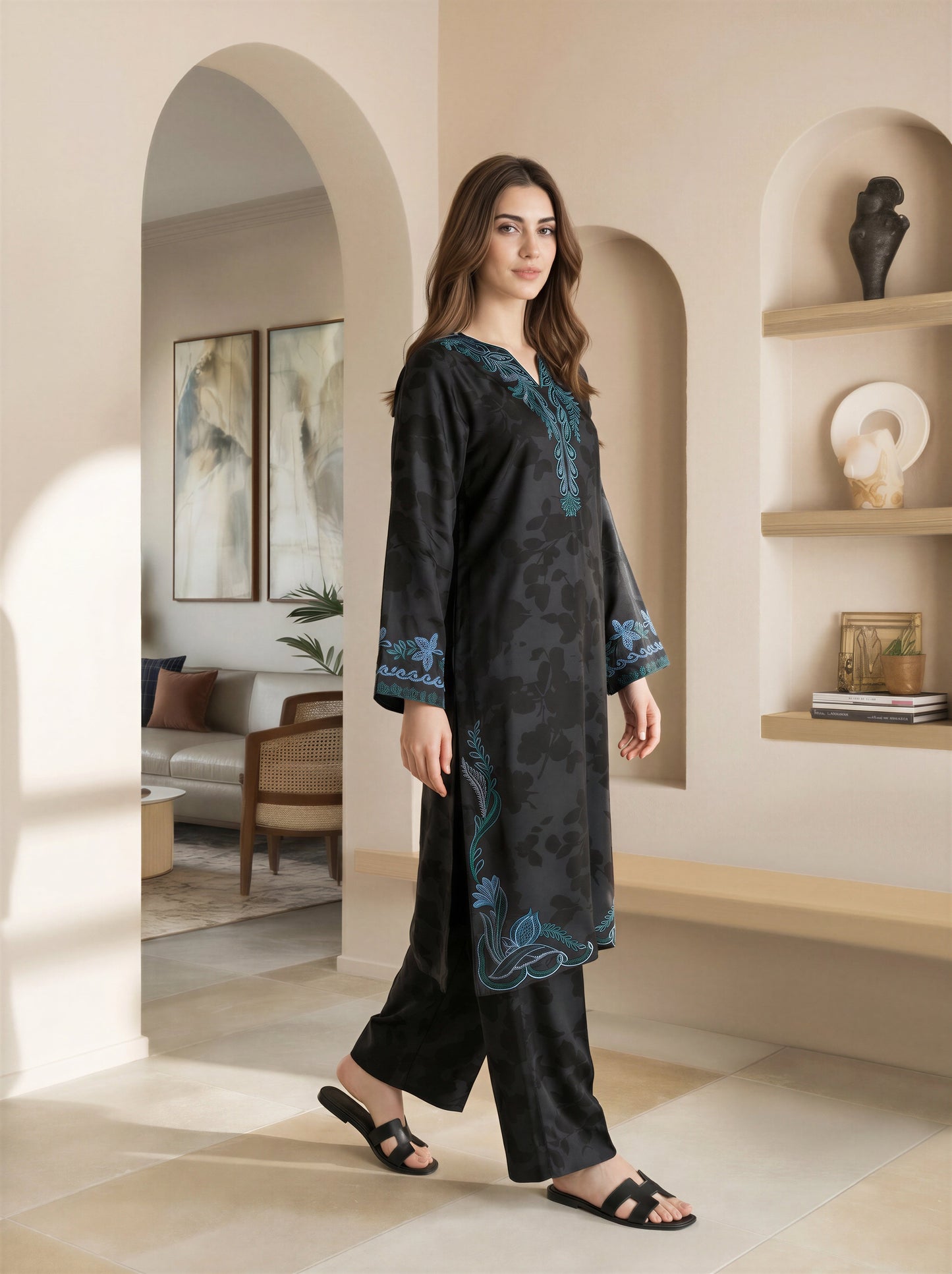 2 Piece Silk Suit- Embroidered (Pret)