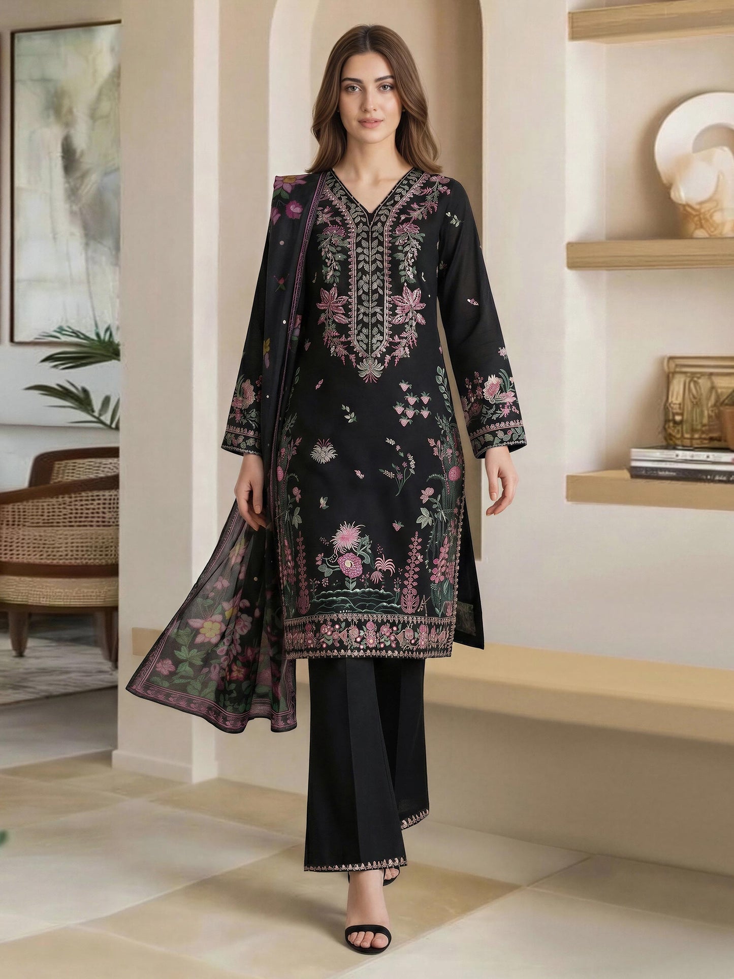 3 Piece Lawn Suit- Embroidered (Pret)