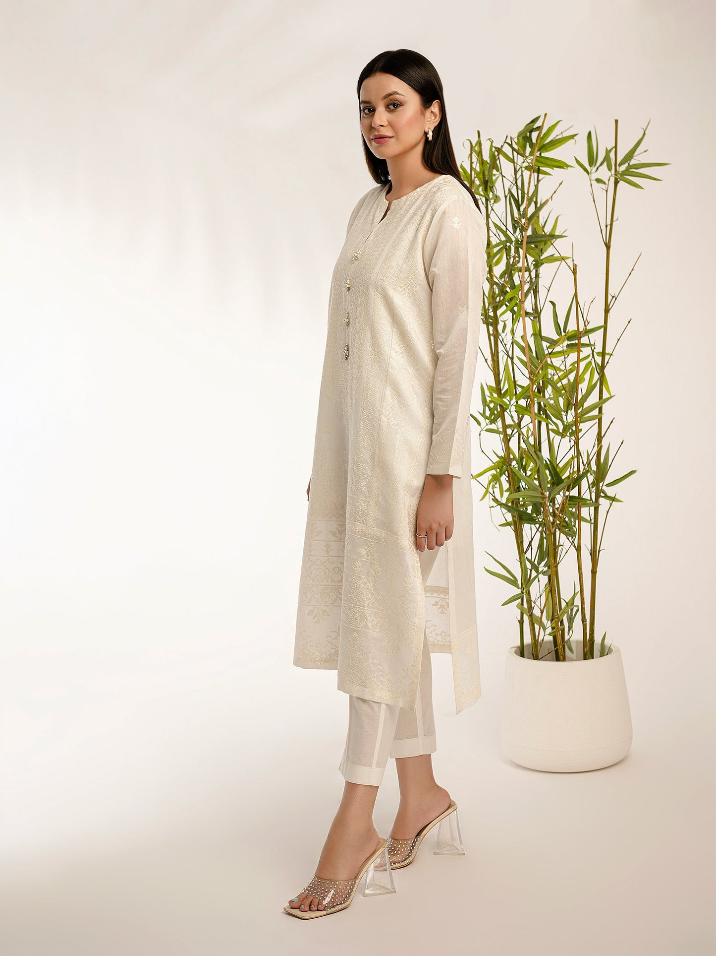 Cotton Net Shirt-Embroidered (Pret)