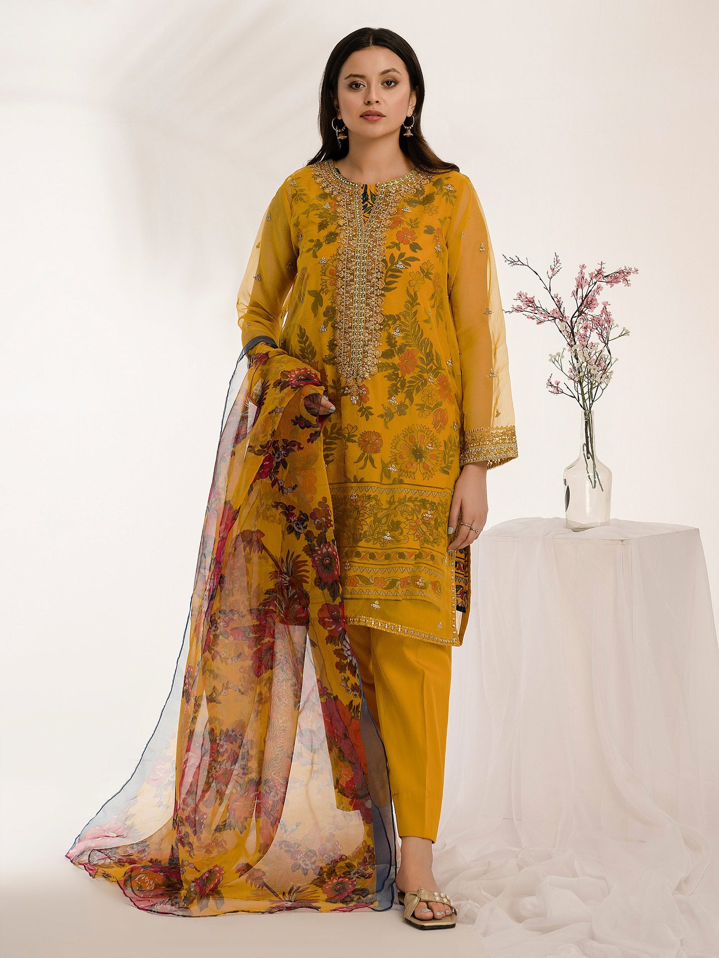 3 Piece Organza Suit-Embroidered (Pret)