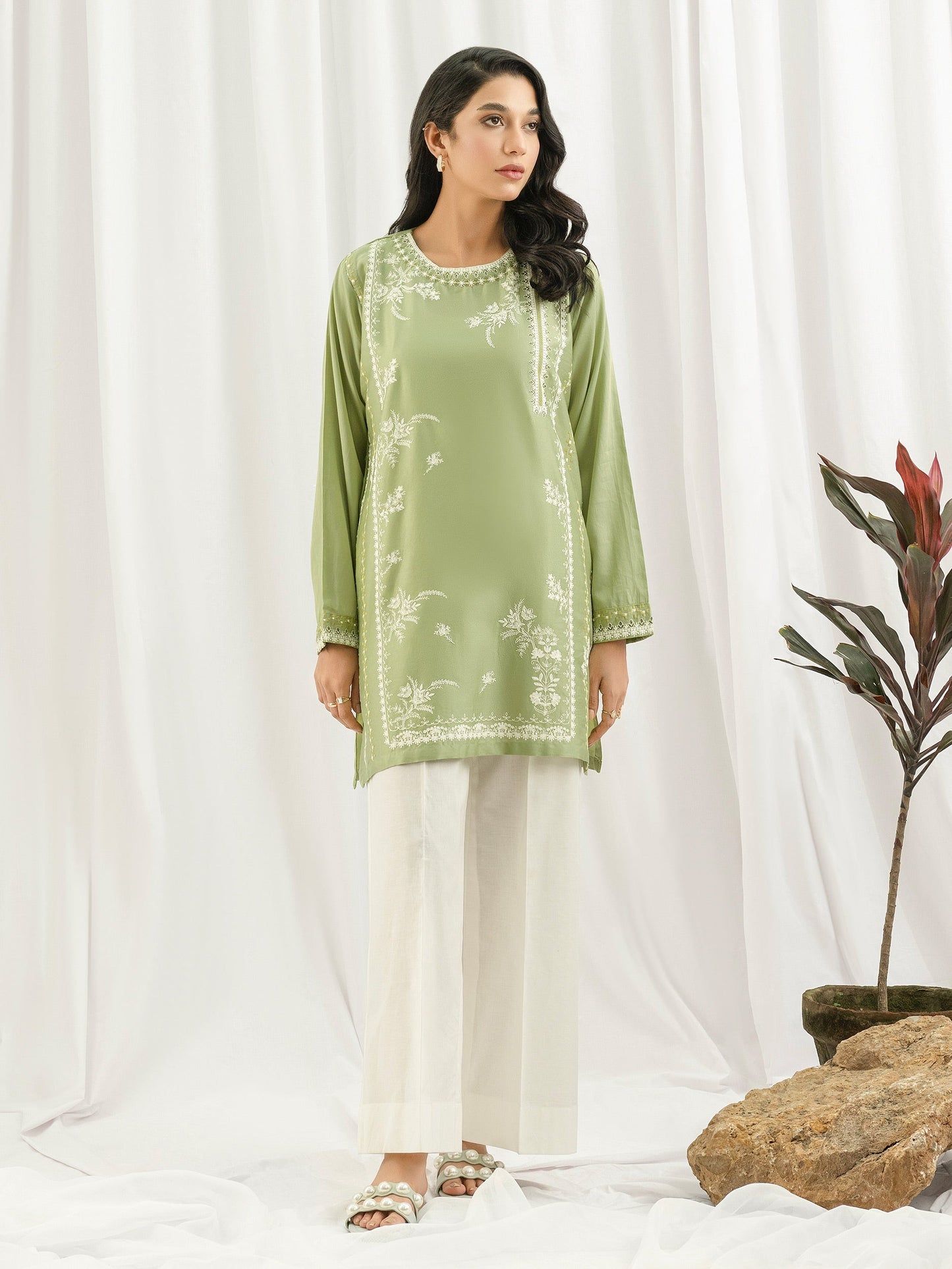 Satin Kurti-Embroidered (Pret)