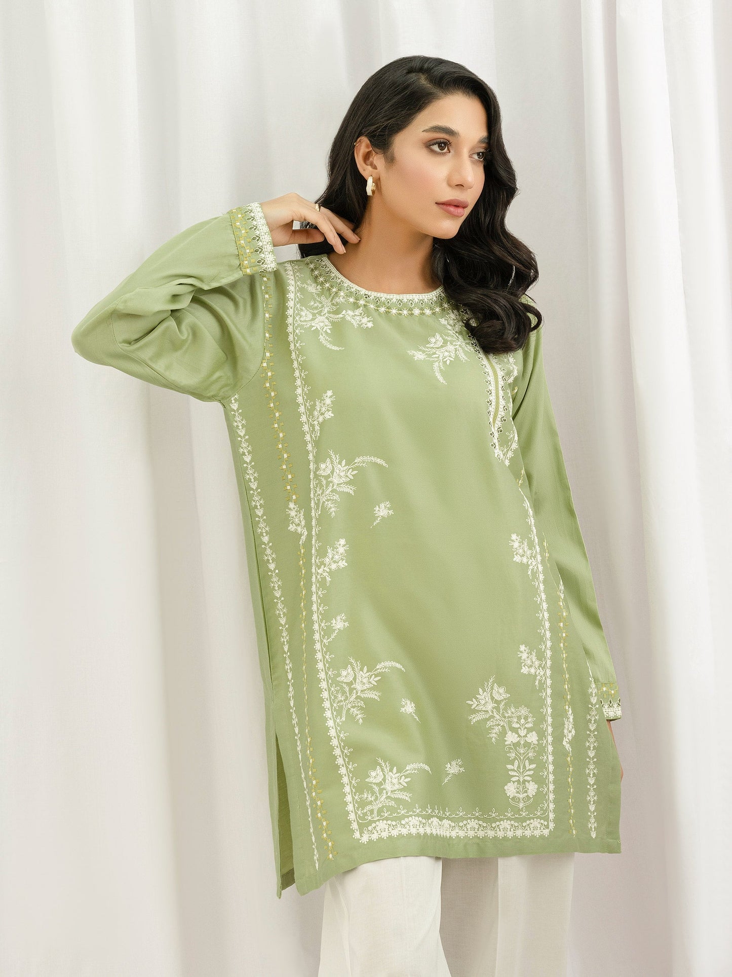 Satin Kurti-Embroidered (Pret)